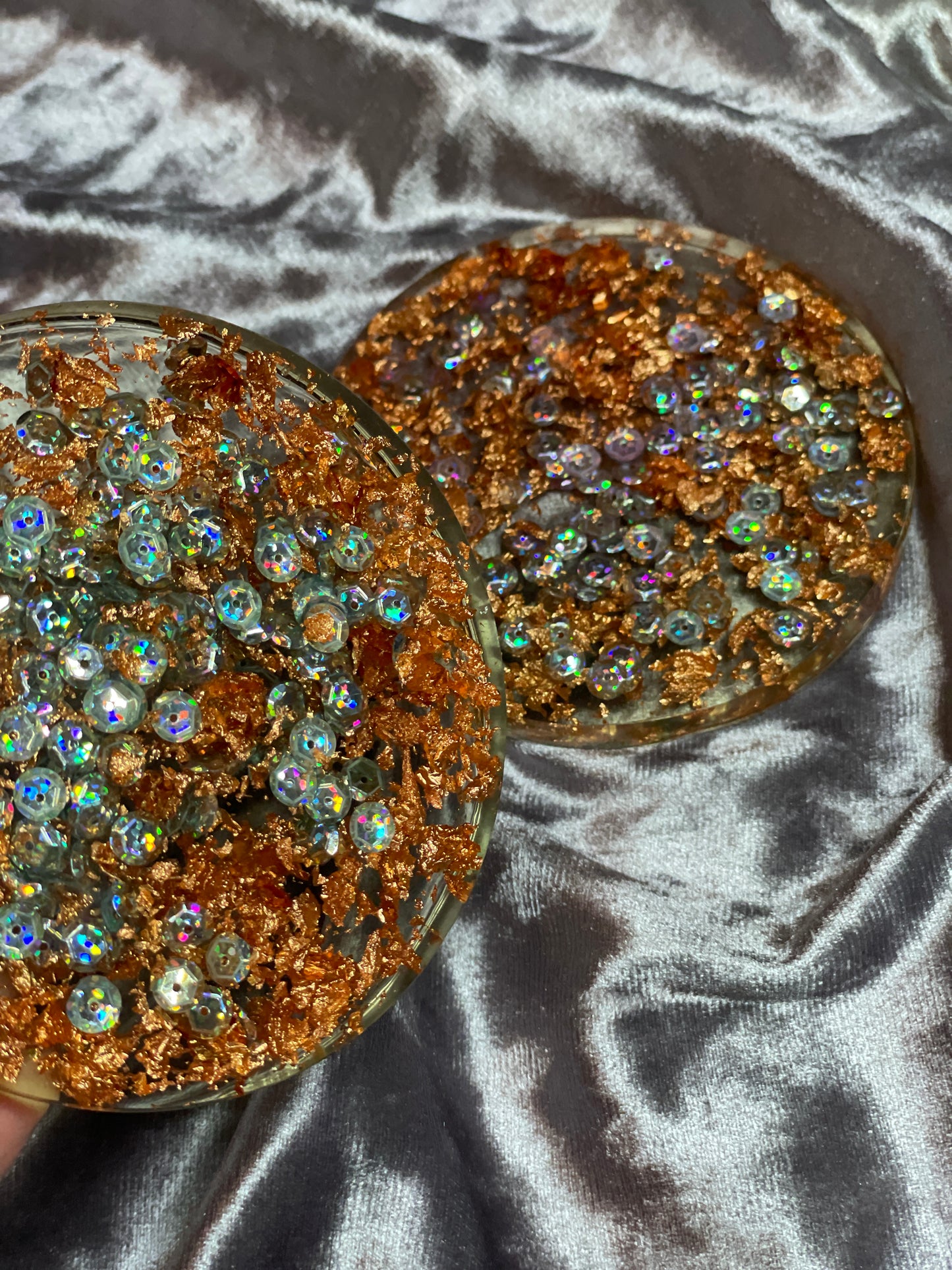 Rose Gold Flakes and Sequins with Clear Resin Coasters - Set of 2 - EpoxyCore - [shop_type] 