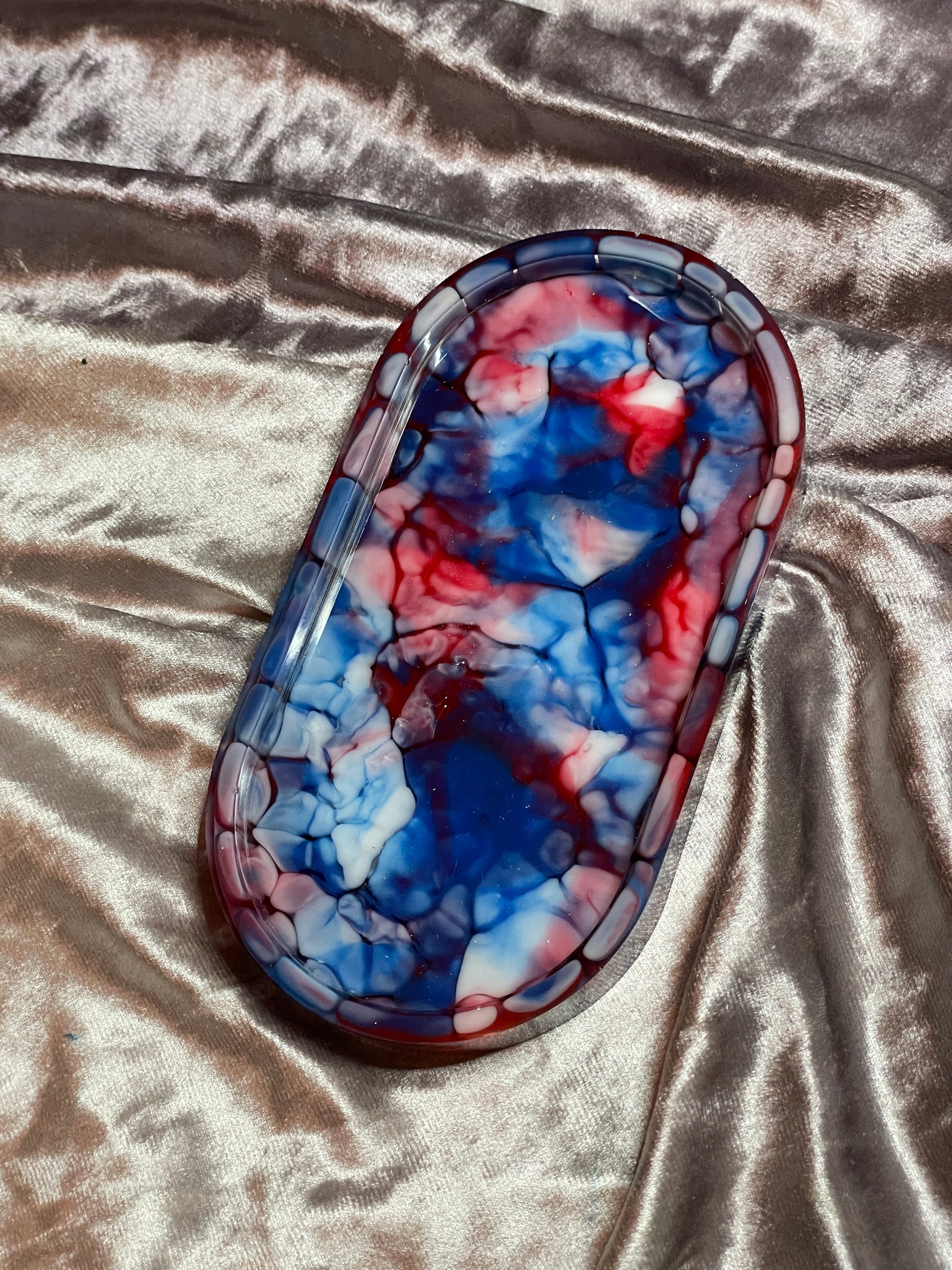 Blue, Red and White Crackle Oval Resin Trinket Tray - EpoxyCore - [shop_type] 