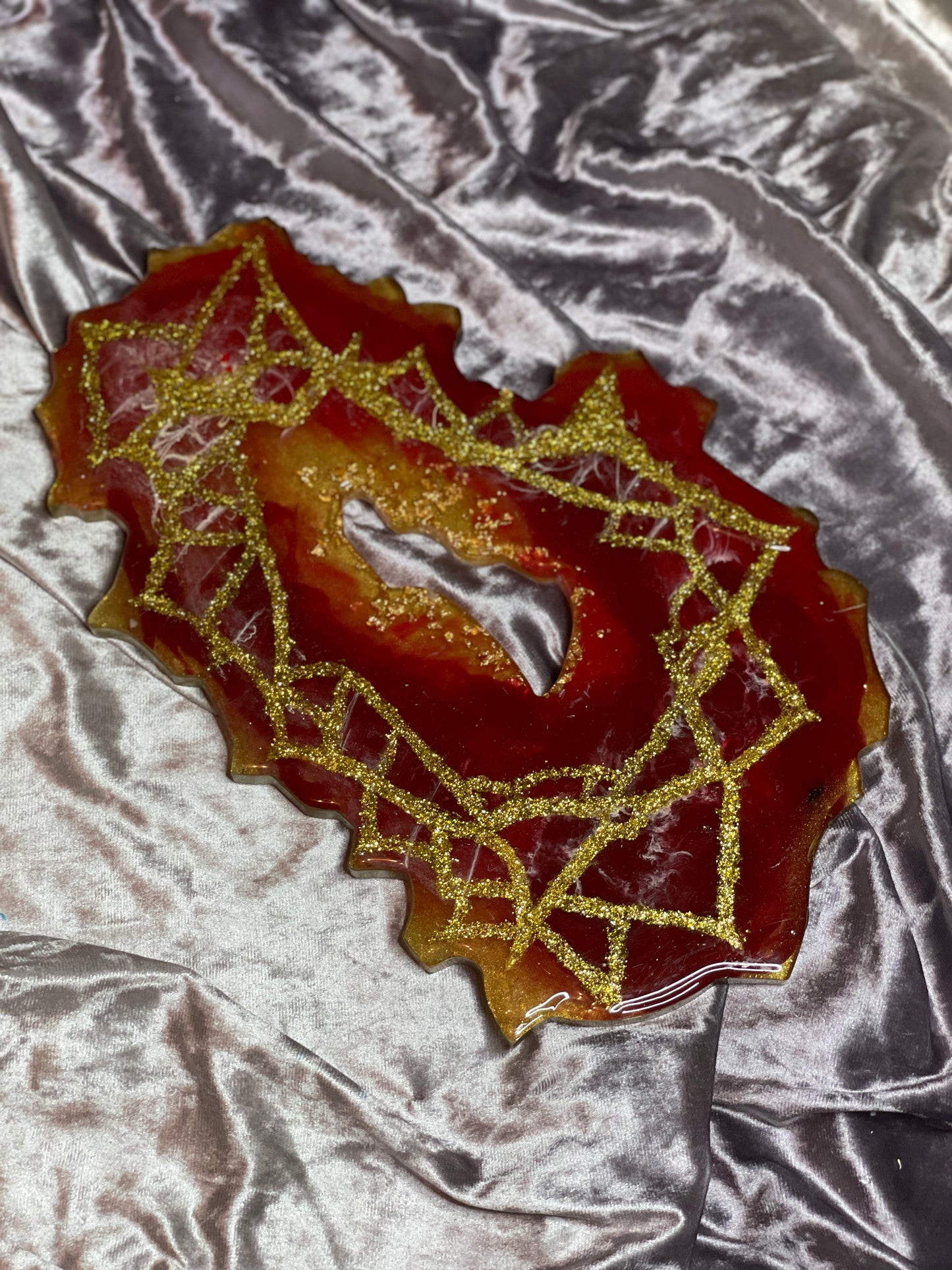 Deep Red, Gold and Glitter Geode Resin Placemat - EpoxyCore - [shop_type] 