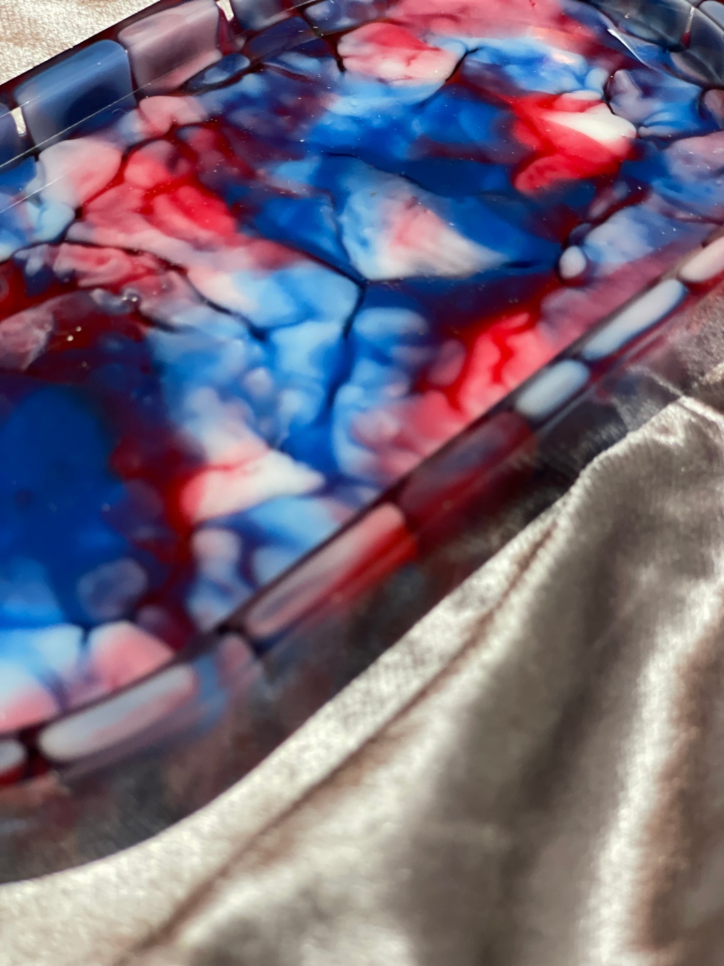 Blue, Red and White Crackle Oval Resin Trinket Tray - EpoxyCore - [shop_type] 