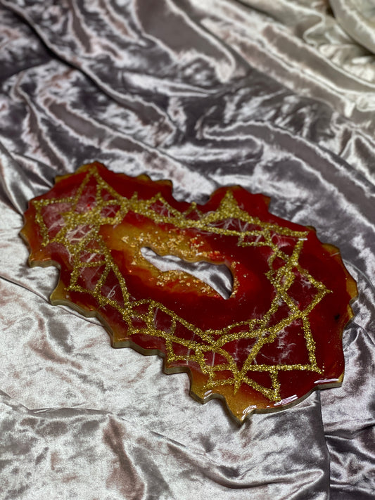 Deep Red, Gold and Glitter Geode Resin Placemat - EpoxyCore - [shop_type] 