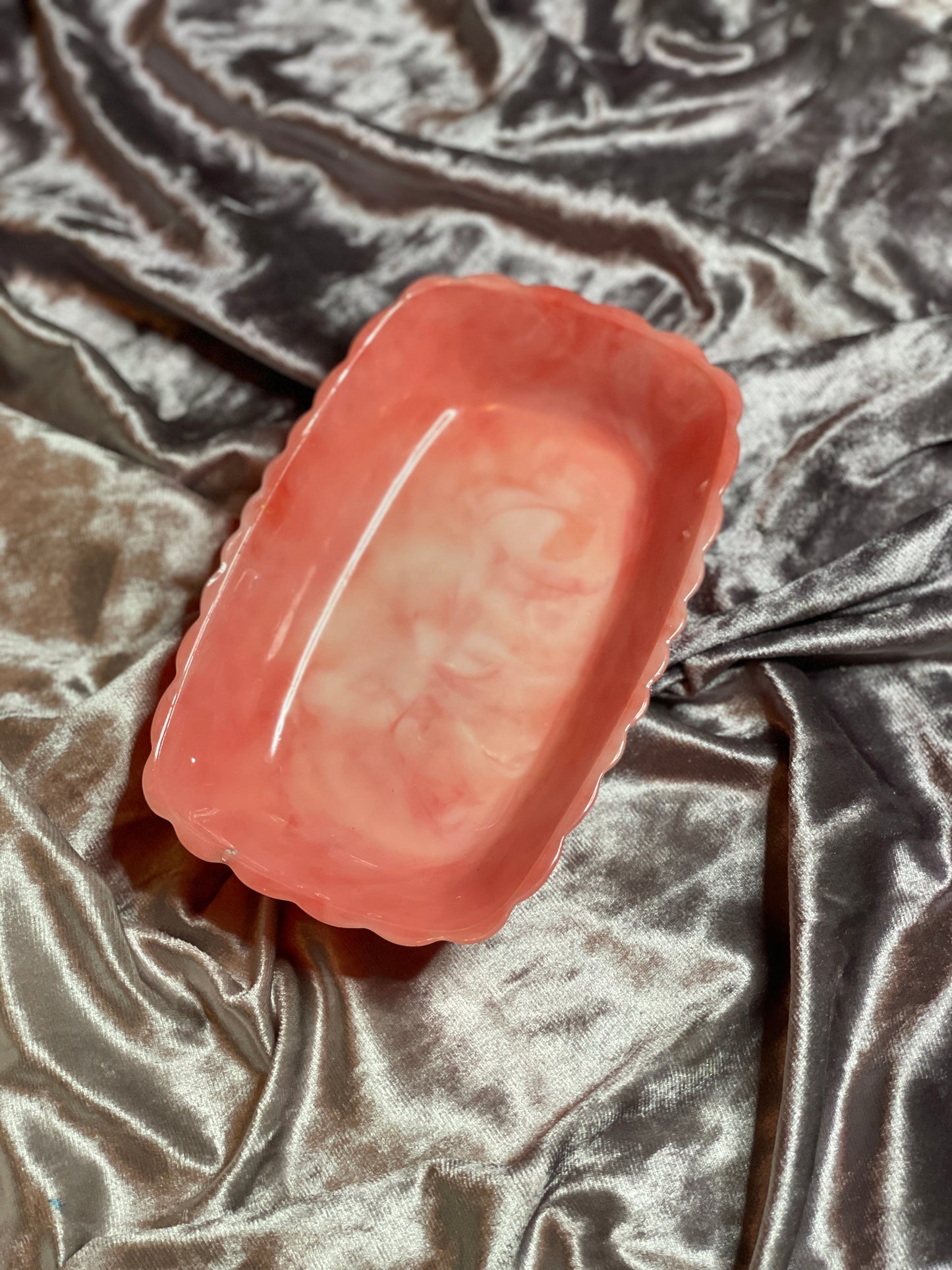 Red and White Marble Rectangle Pleated Resin Trinket Tray - EpoxyCore - [shop_type] 