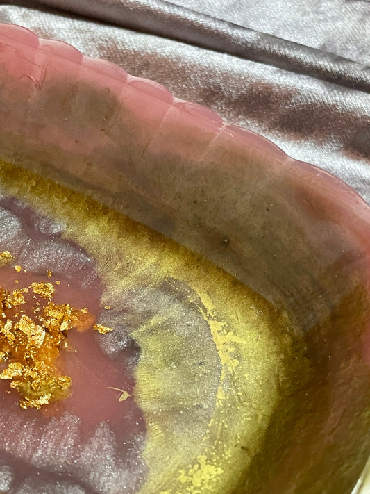 Pink, Gold and Silver with Gold Flakes Rectangle Pleated Resin Trinket Tray - EpoxyCore - [shop_type] 