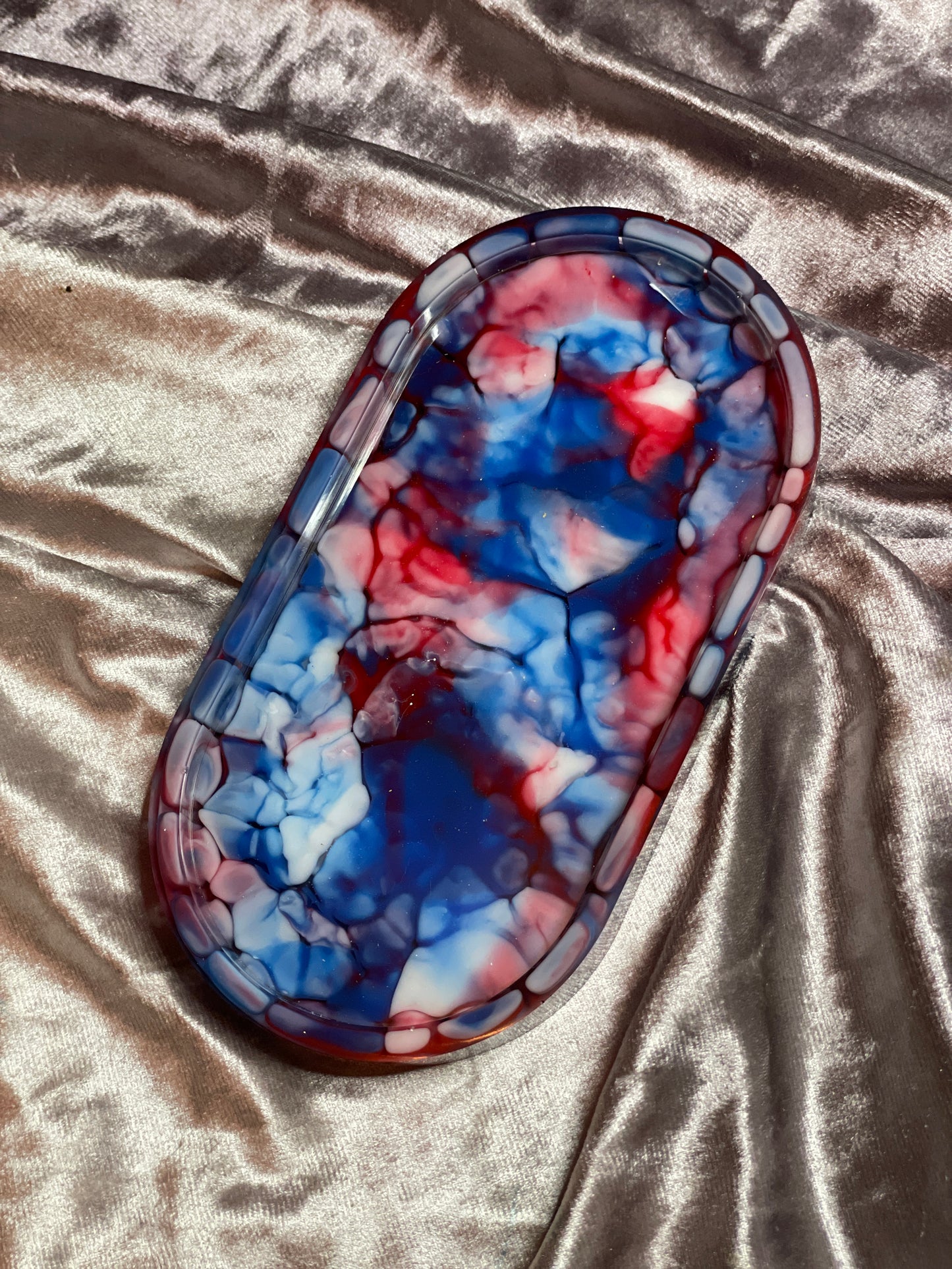 Blue, Red and White Crackle Oval Resin Trinket Tray - EpoxyCore - [shop_type] 