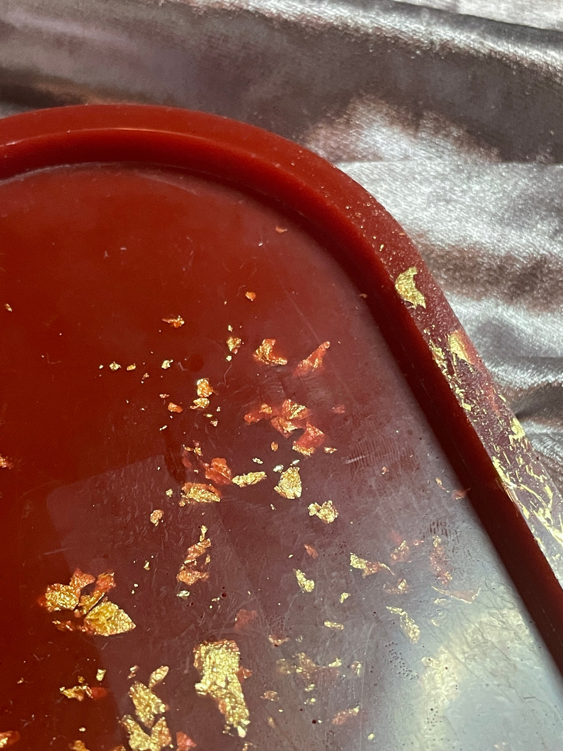 Deep Red with Gold Flakes Oval Resin Trinket Tray - EpoxyCore - [shop_type] 