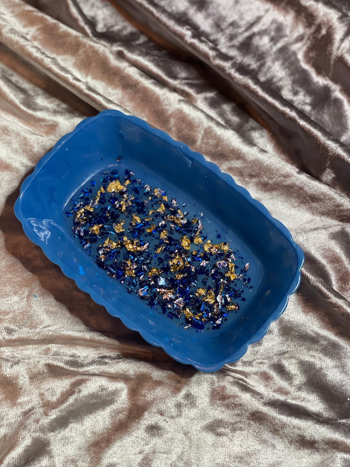 Blue with Gold and Blue Flakes Rectangle Pleated Resin Trinket Tray - EpoxyCore - [shop_type] 