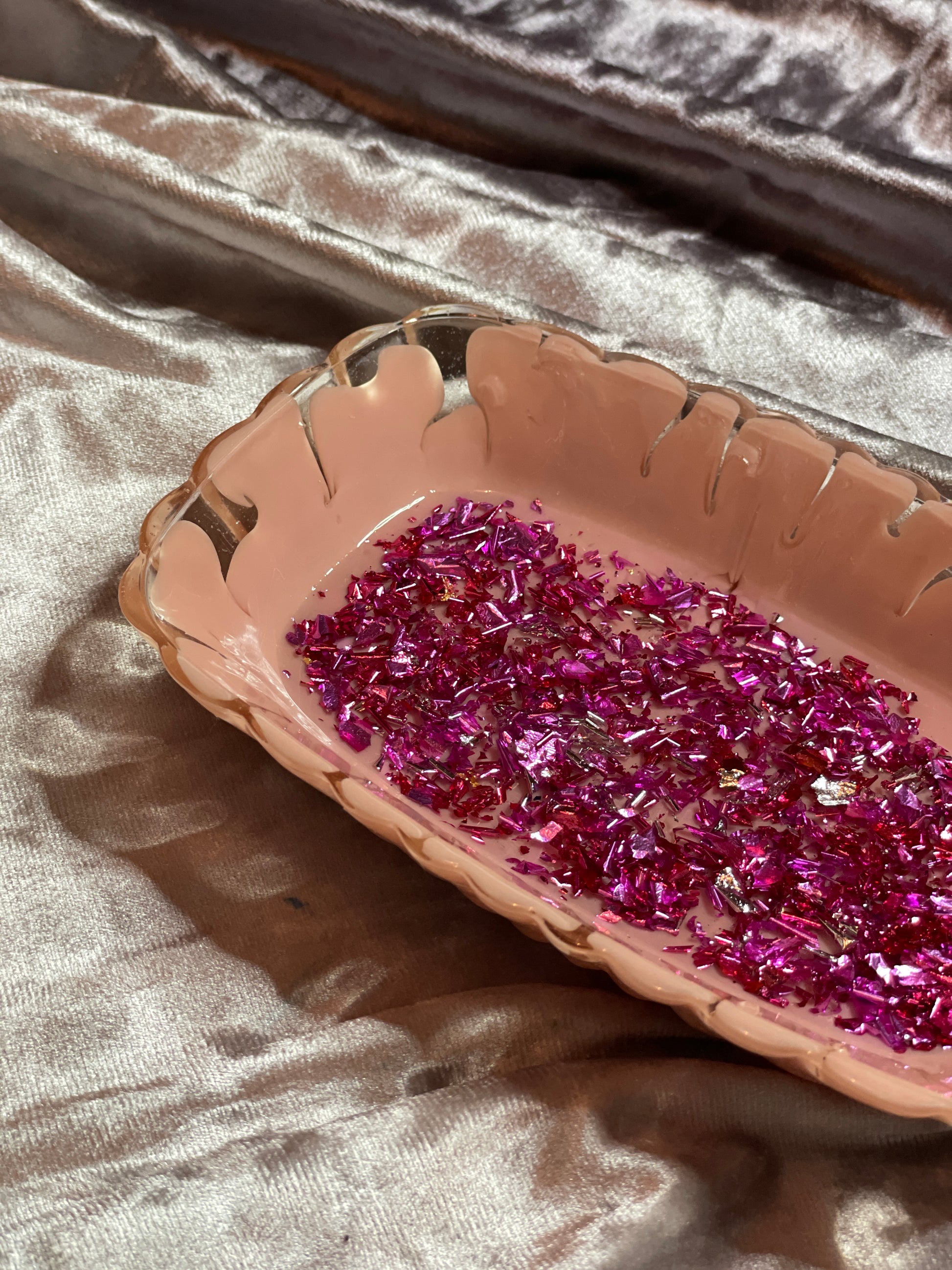 Pink with Pink Flakes Rectangle Pleated Resin Trinket Tray - EpoxyCore - [shop_type] 