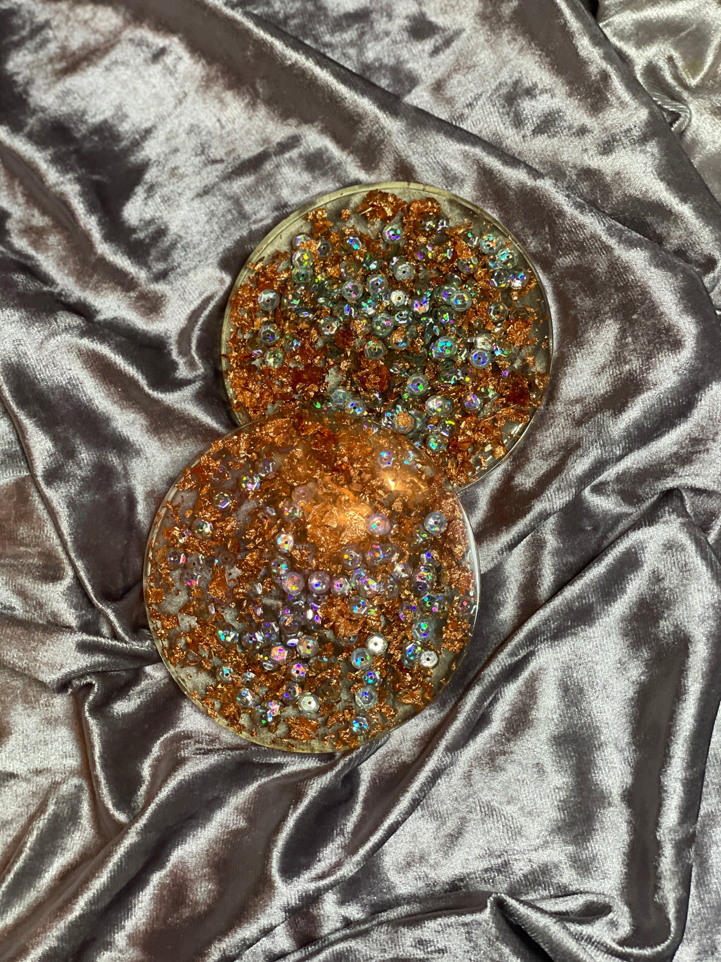 Rose Gold Flakes and Sequins with Clear Resin Coasters - Set of 2 - EpoxyCore - [shop_type] 