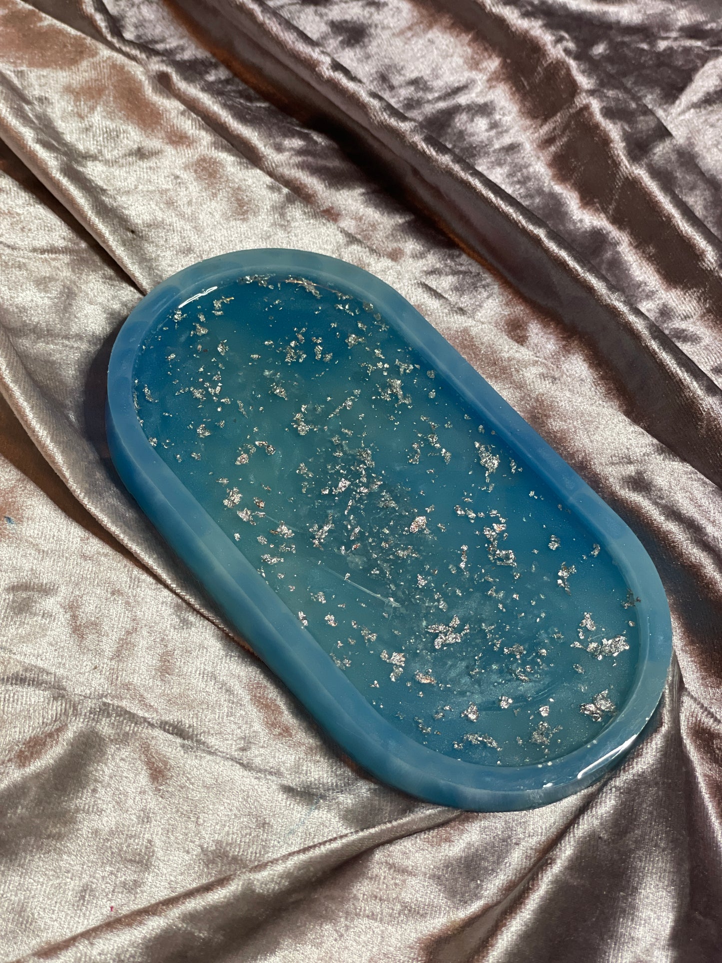 Blue and SIlver Flake Oval Resin Trinket Tray - EpoxyCore - [shop_type] 