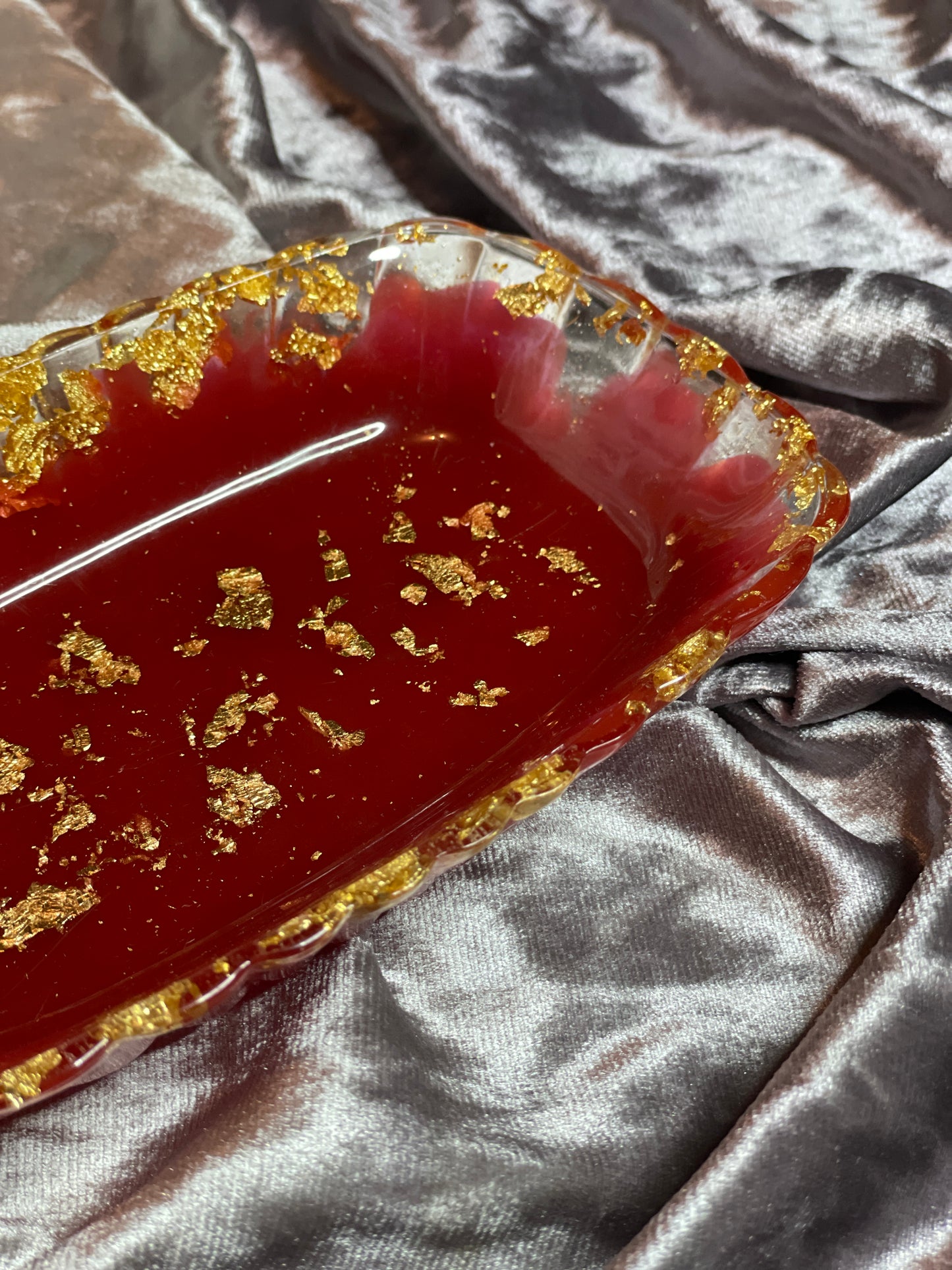 Red, Clear and Gold Flakes Rectangle Pleated Resin Trinket Tray - EpoxyCore - [shop_type] 