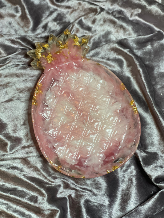 Pink and White Marble with Gold Flakes Pineapple Resin Trinket Tray - EpoxyCore - [shop_type] 