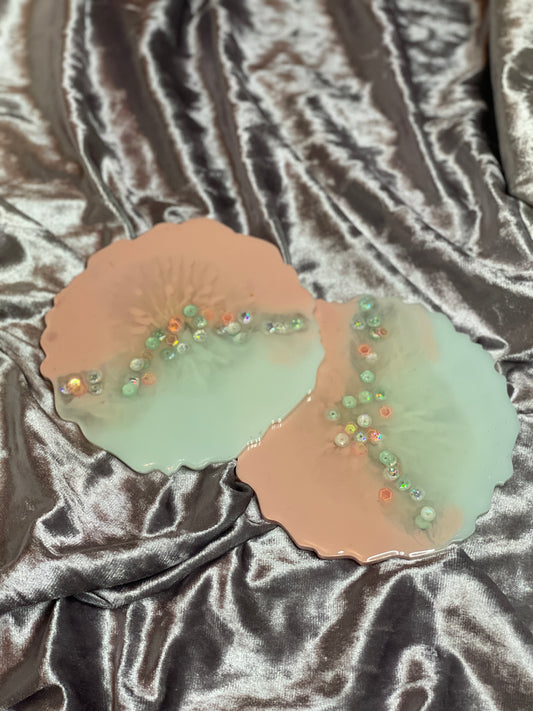 Baby Blue and Baby Pink with Sequins Coasters - Set of 2 - EpoxyCore - [shop_type] 