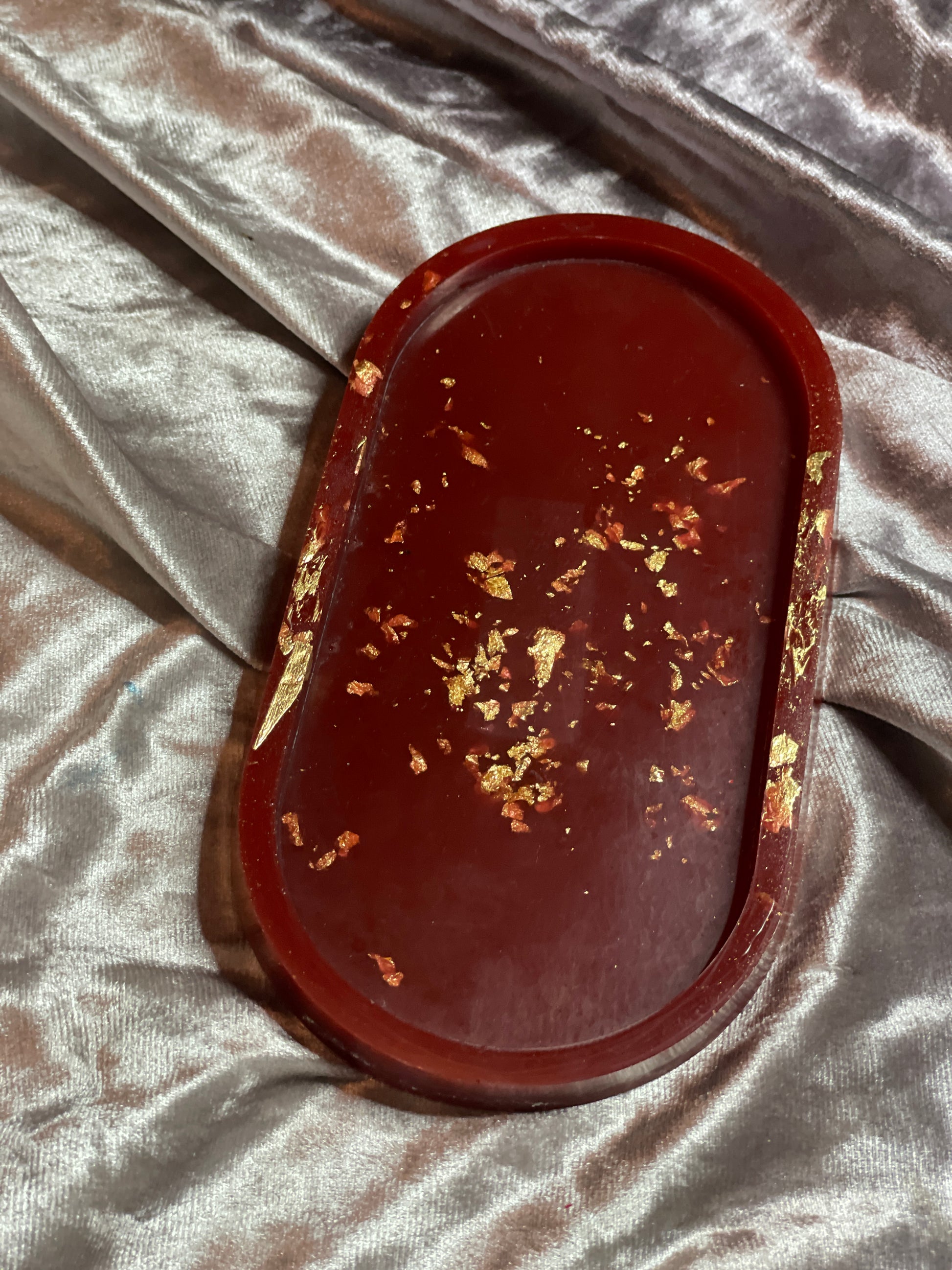 Deep Red with Gold Flakes Oval Resin Trinket Tray - EpoxyCore - [shop_type] 