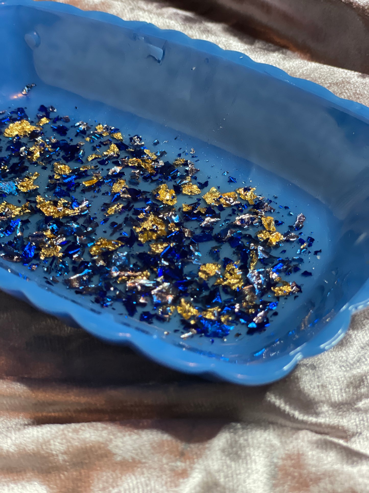 Blue with Gold and Blue Flakes Rectangle Pleated Resin Trinket Tray - EpoxyCore - [shop_type] 