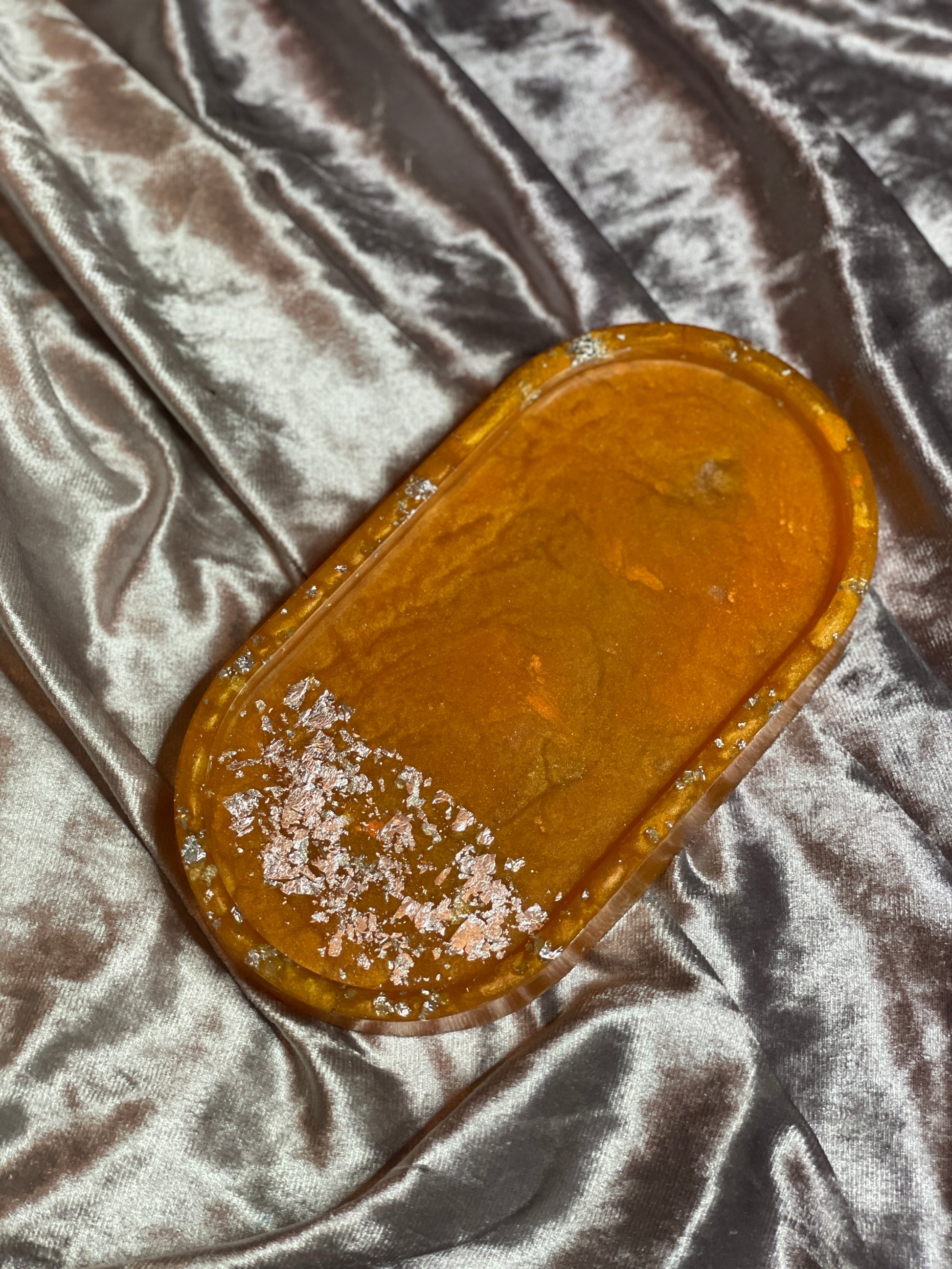 Orange with SIlver Flakes Oval Resin Trinket Tray - EpoxyCore - [shop_type] 