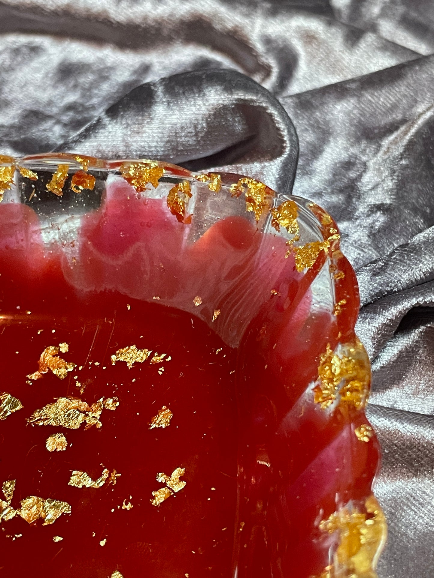 Red, Clear and Gold Flakes Rectangle Pleated Resin Trinket Tray - EpoxyCore - [shop_type] 