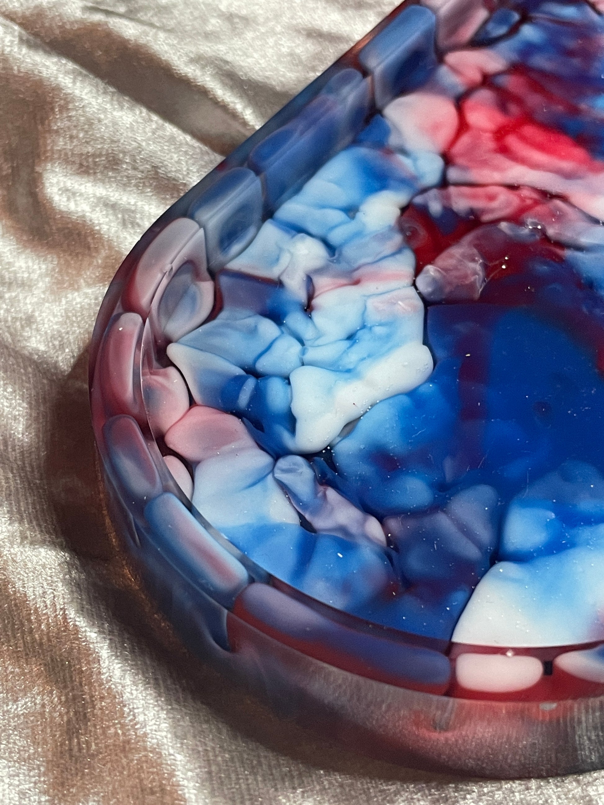 Blue, Red and White Crackle Oval Resin Trinket Tray - EpoxyCore - [shop_type] 