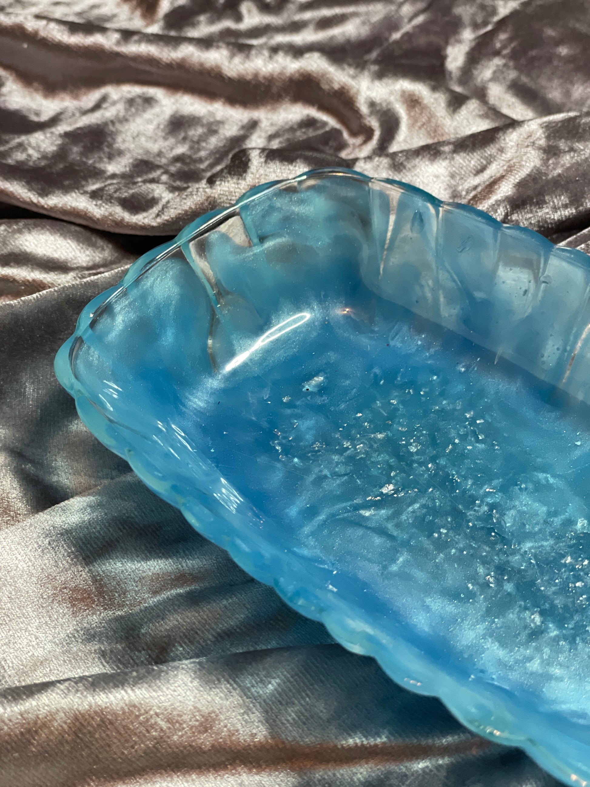 Blue and Clear with Silver Flakes Rectangle Pleated Resin Trinket Tray - EpoxyCore - [shop_type] 