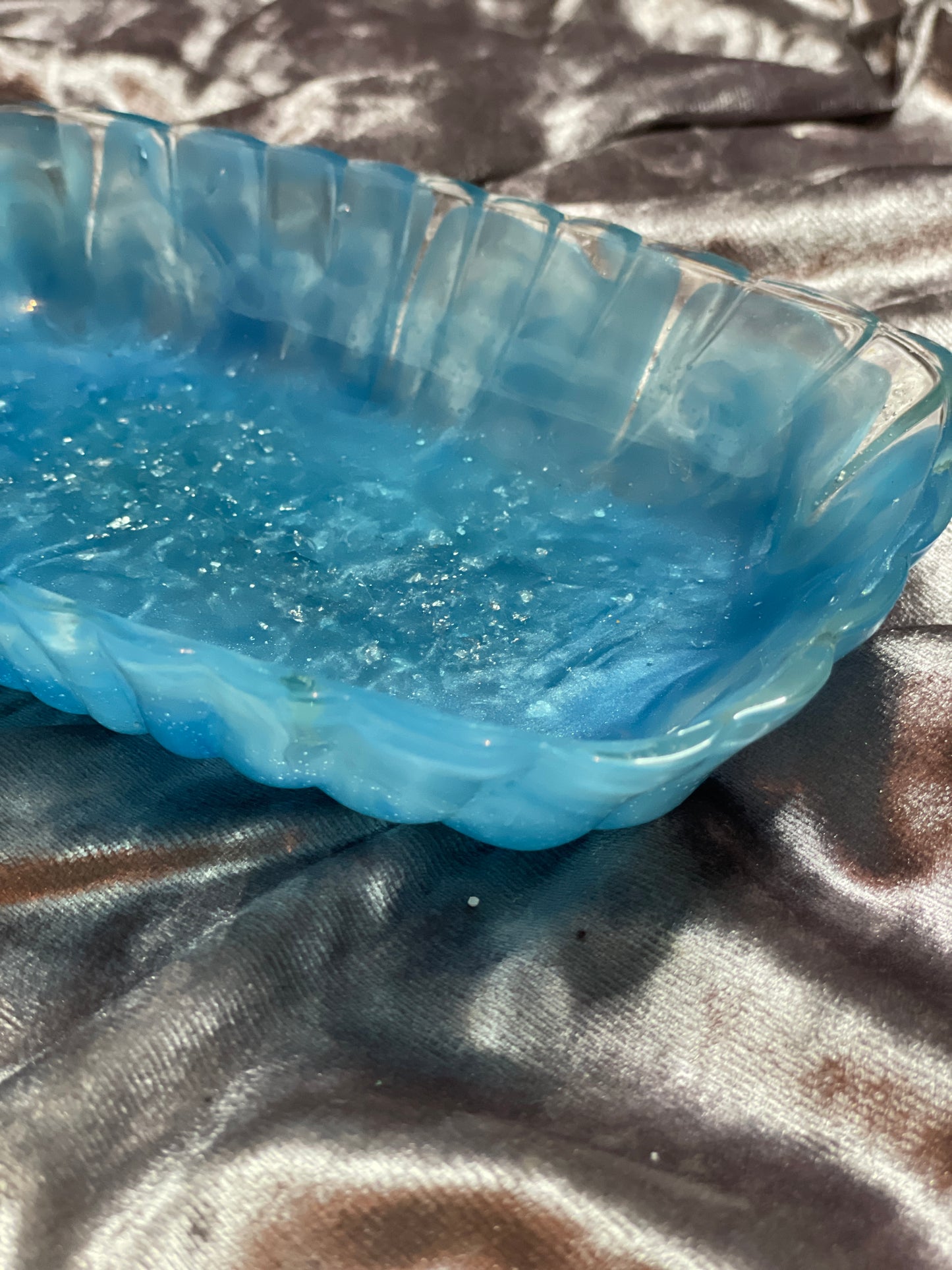 Blue and Clear with Silver Flakes Rectangle Pleated Resin Trinket Tray - EpoxyCore - [shop_type] 