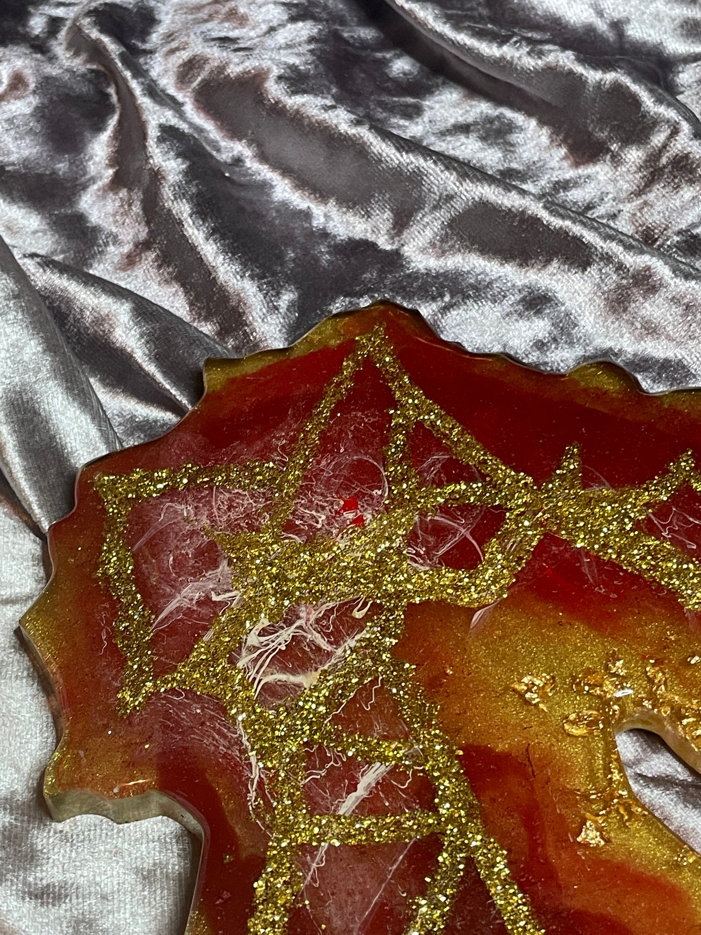 Deep Red, Gold and Glitter Geode Resin Placemat - EpoxyCore - [shop_type] 