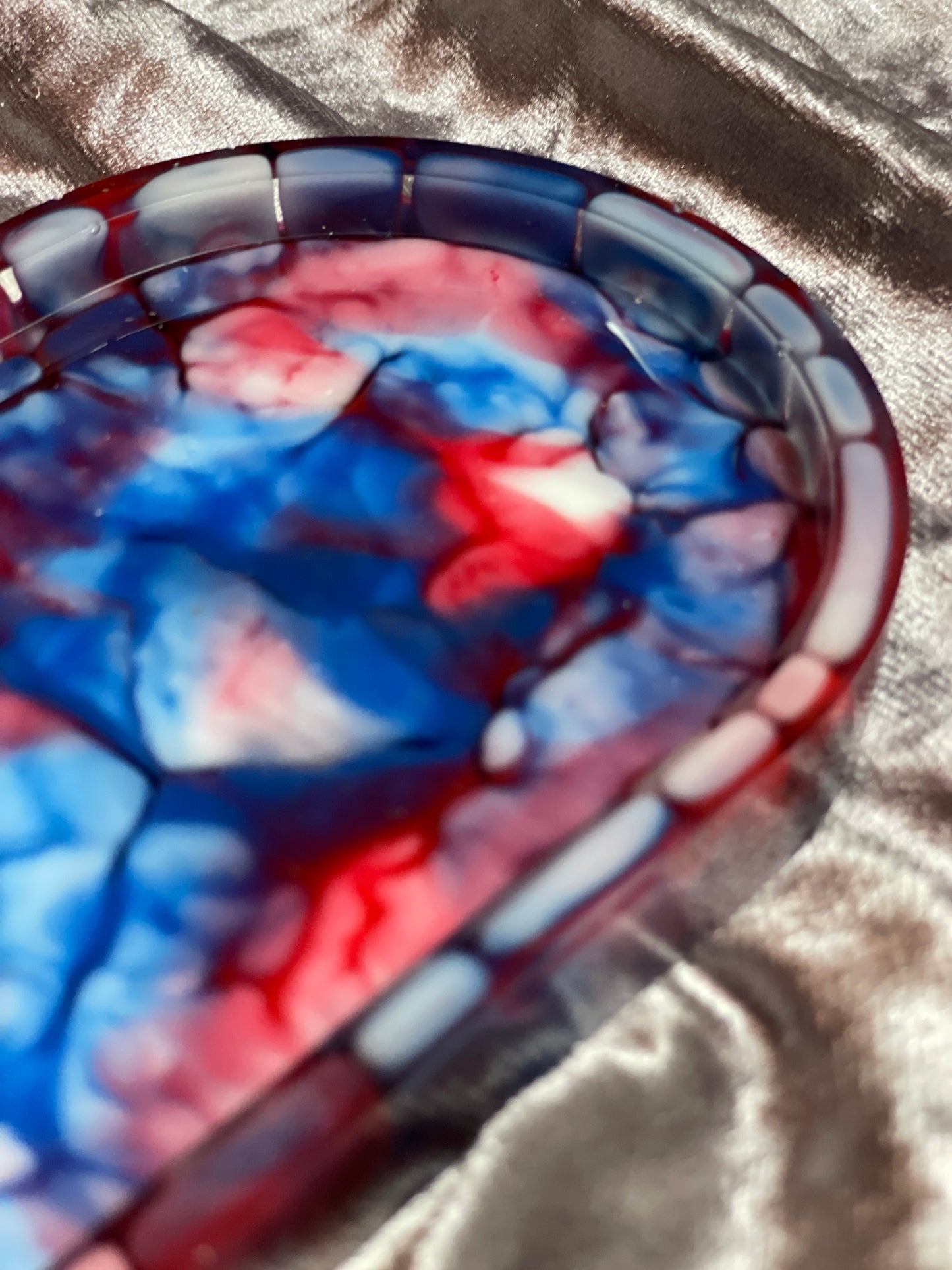 Blue, Red and White Crackle Oval Resin Trinket Tray - EpoxyCore - [shop_type] 