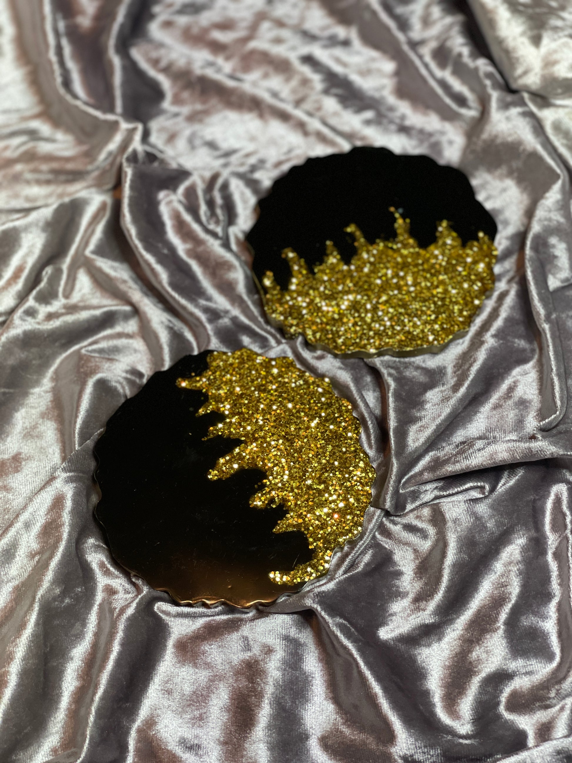 Black and Gold Glitter Coasters - Set of 2 - EpoxyCore - [shop_type] 