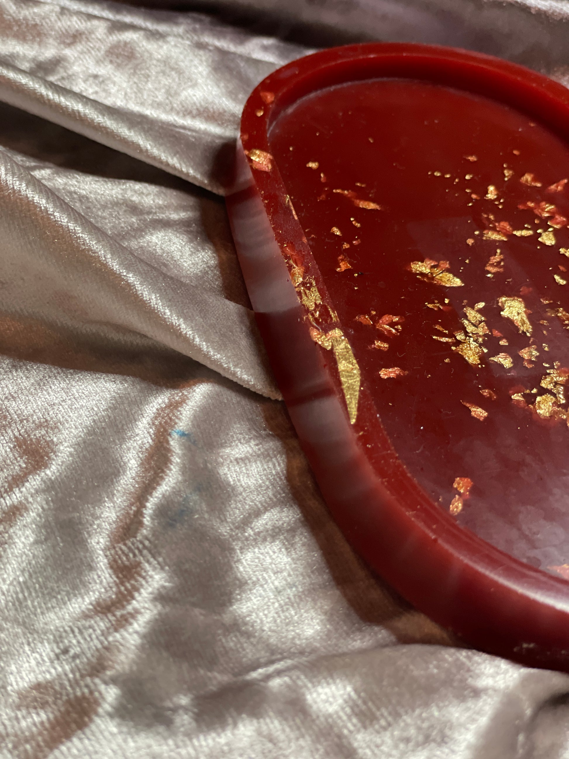 Deep Red with Gold Flakes Oval Resin Trinket Tray - EpoxyCore - [shop_type] 