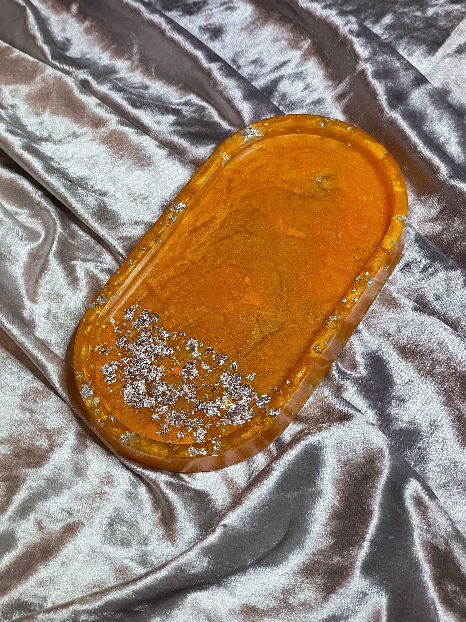 Orange with SIlver Flakes Oval Resin Trinket Tray - EpoxyCore - [shop_type] 