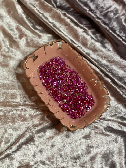 Pink with Pink Flakes Rectangle Pleated Resin Trinket Tray - EpoxyCore - [shop_type] 