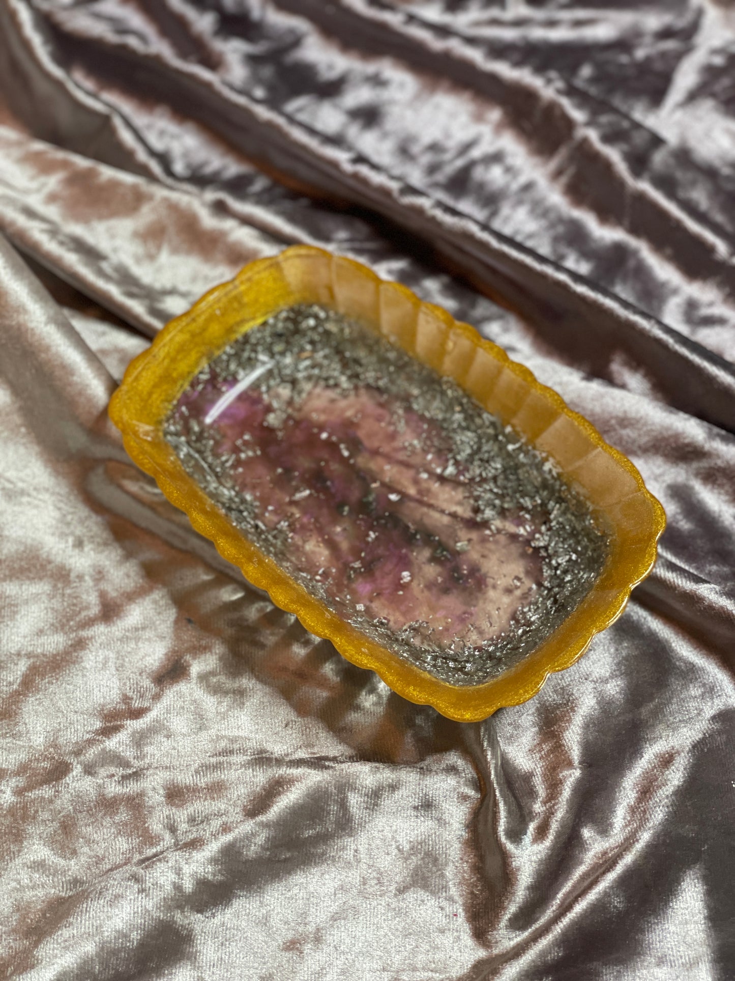 Gold, Pink and Clear with Silver Flakes Rectangle Pleated Resin Trinket Tray - EpoxyCore - [shop_type] 