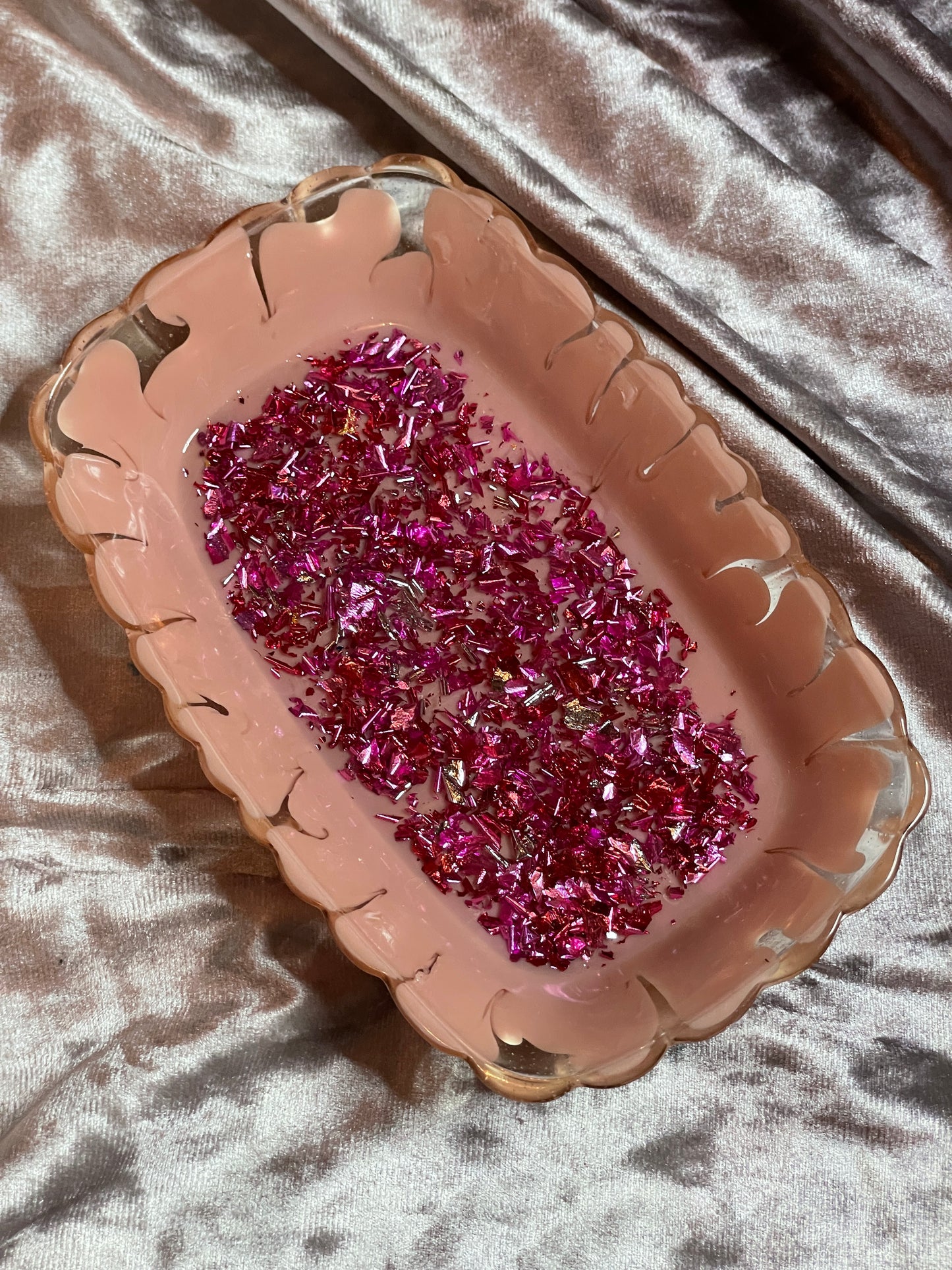 Pink with Pink Flakes Rectangle Pleated Resin Trinket Tray - EpoxyCore - [shop_type] 