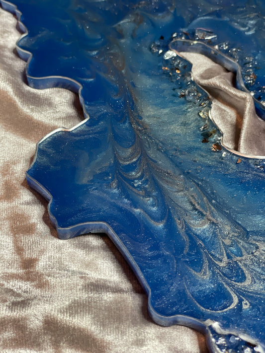 Blue and Silver Glasswork Crystal Geode Resin Placemat - EpoxyCore - [shop_type] 