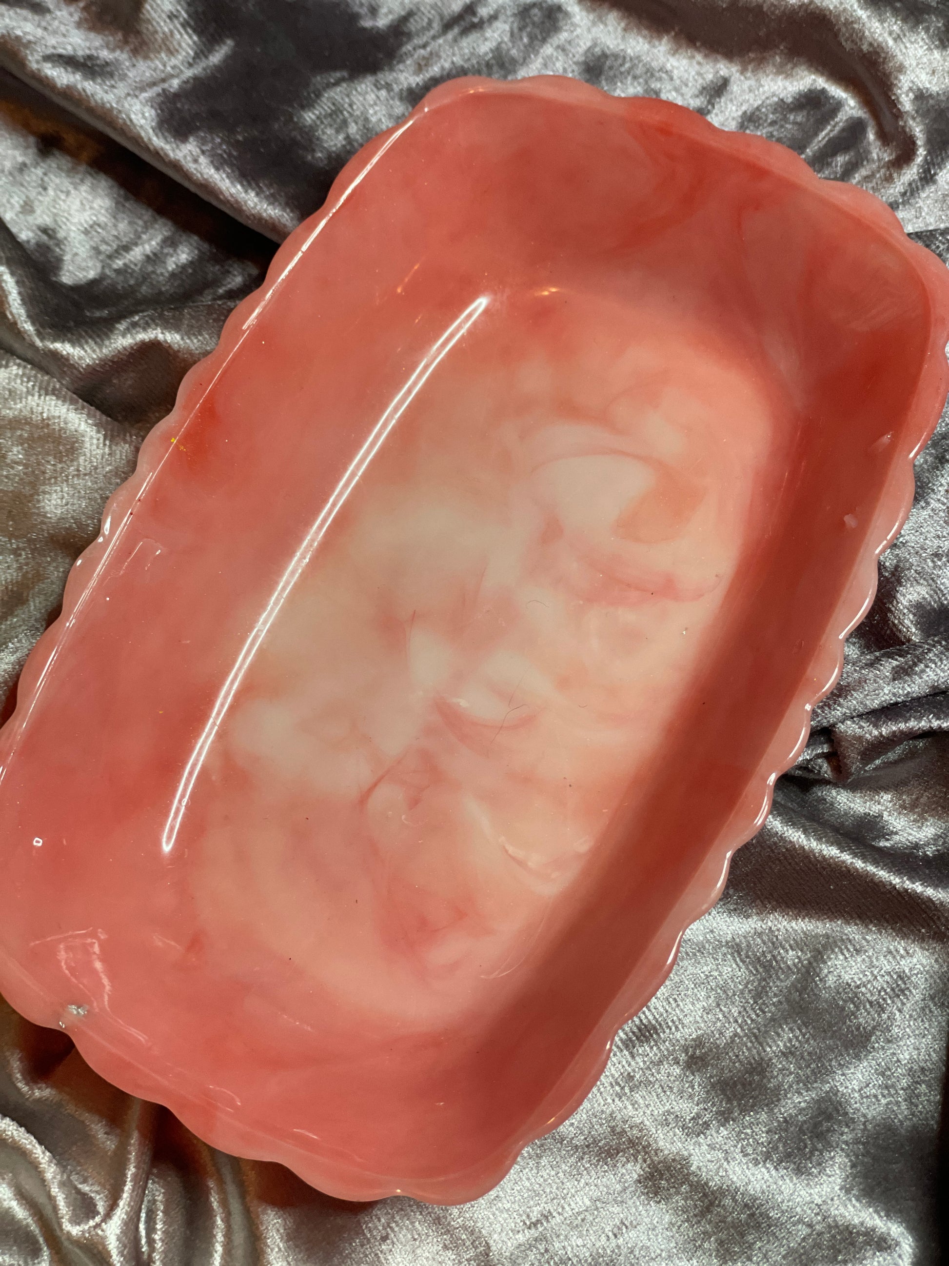 Red and White Marble Rectangle Pleated Resin Trinket Tray - EpoxyCore - [shop_type] 