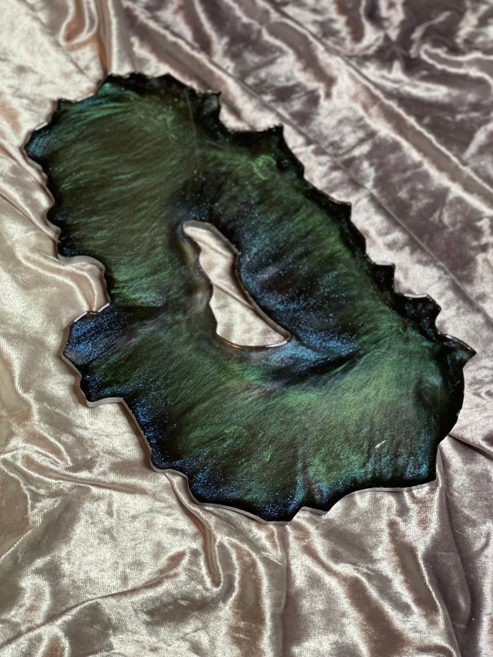 Iridescent Holographic Shades on Black Geode Resin Placemat - EpoxyCore - [shop_type] 