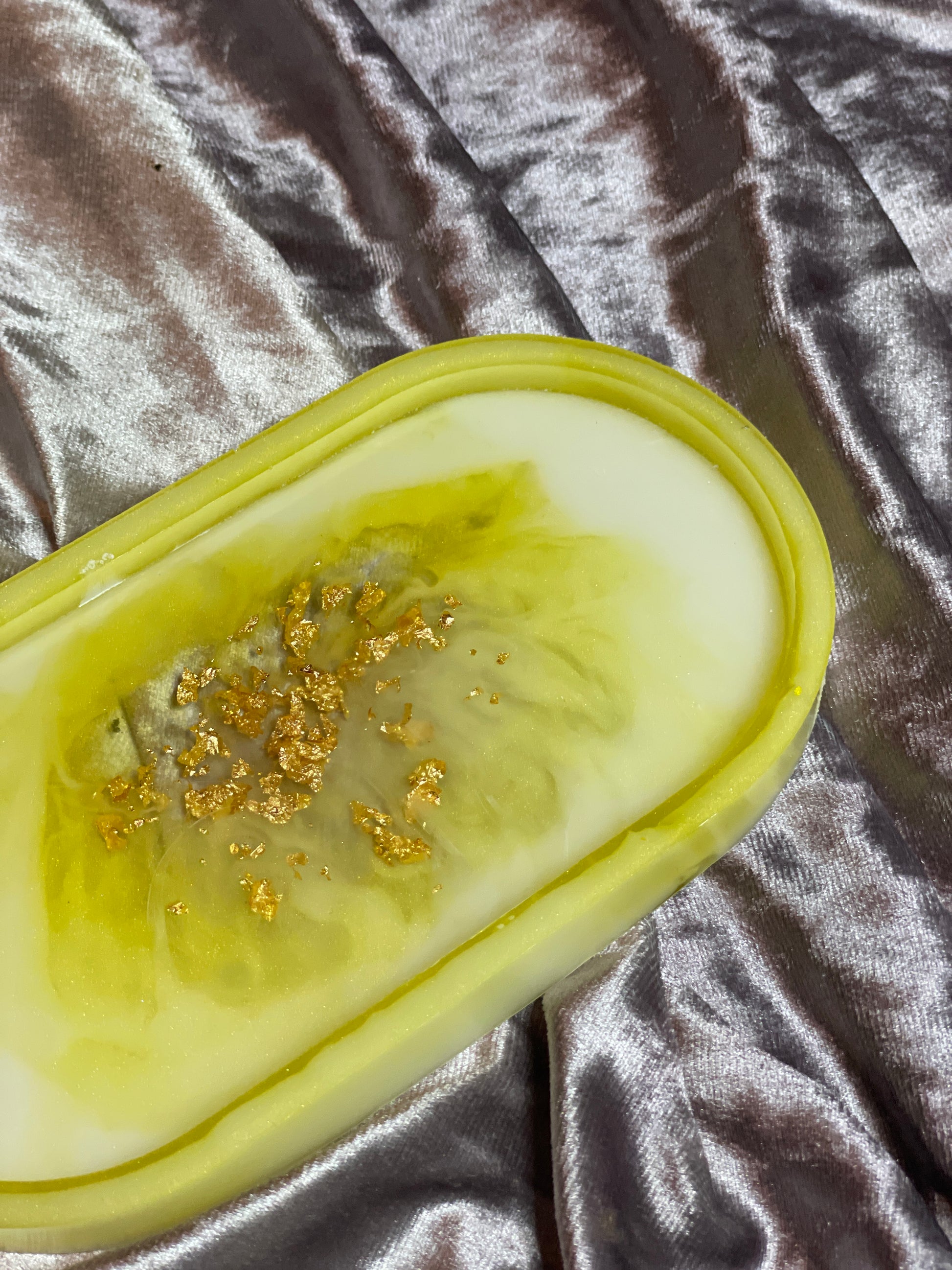 Yellow, White and Clear with Gold Flakes Oval Resin Trinket Tray - EpoxyCore - [shop_type] 