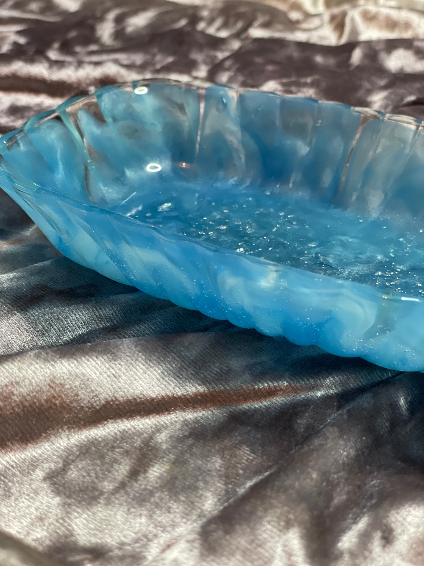 Blue and Clear with Silver Flakes Rectangle Pleated Resin Trinket Tray - EpoxyCore - [shop_type] 