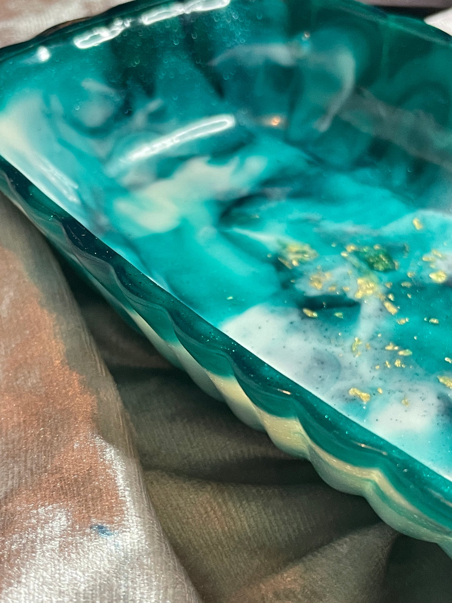 Green and White Marble with Gold Flakes Rectangle Pleated Resin Trinket Tray - EpoxyCore - [shop_type] 