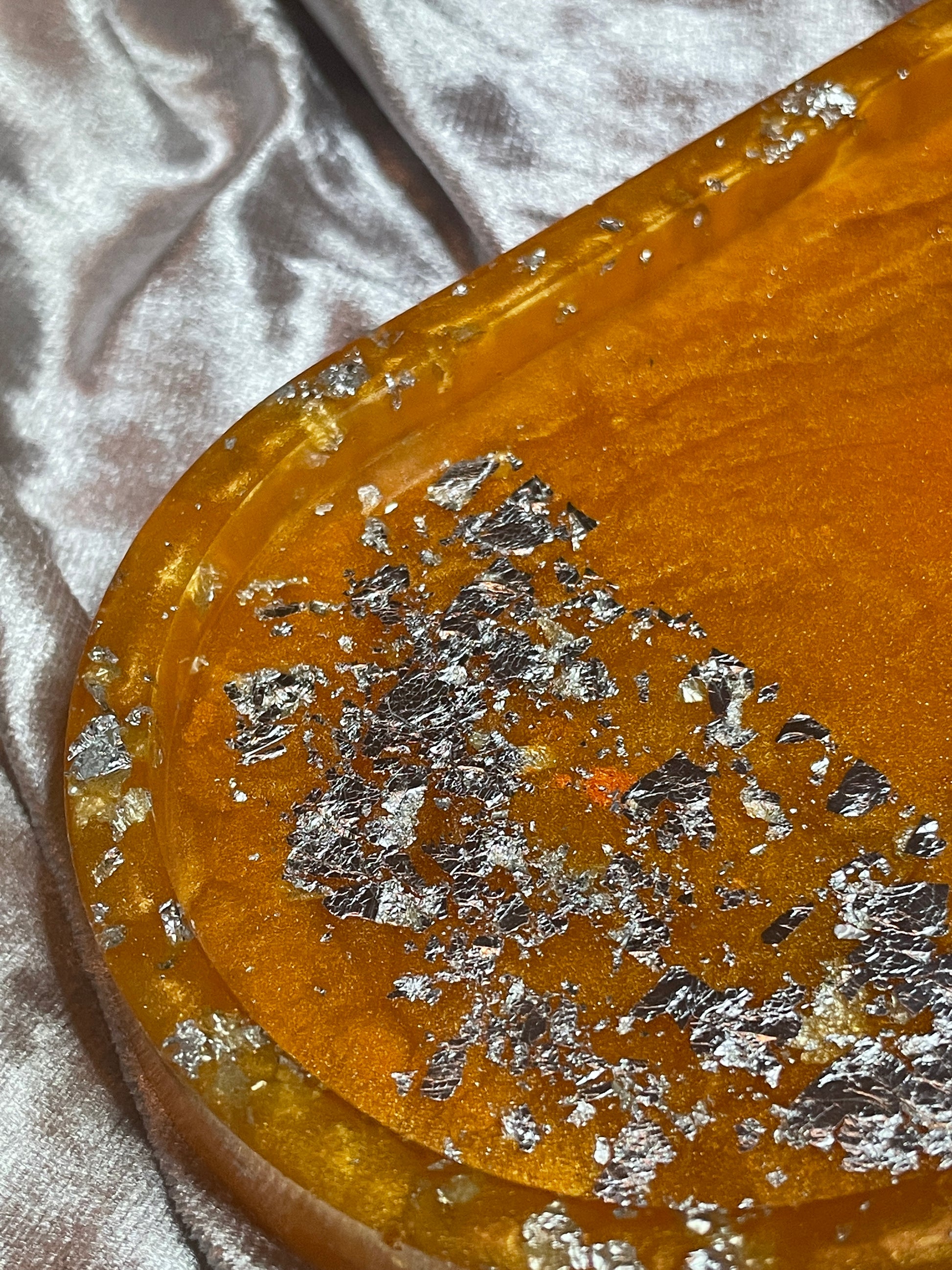 Orange with SIlver Flakes Oval Resin Trinket Tray - EpoxyCore - [shop_type] 