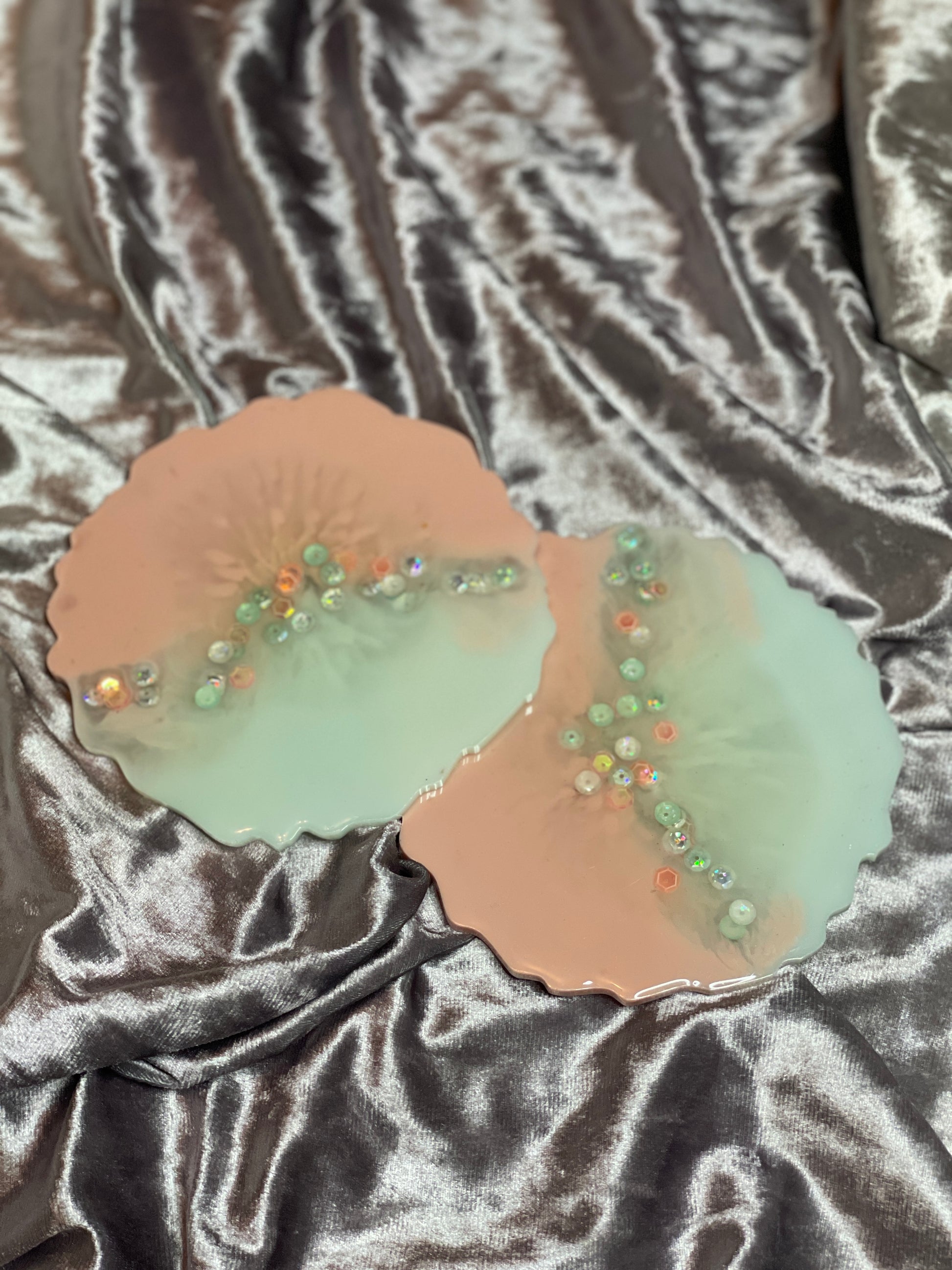 Baby Blue and Baby Pink with Sequins Coasters - Set of 2 - EpoxyCore - [shop_type] 