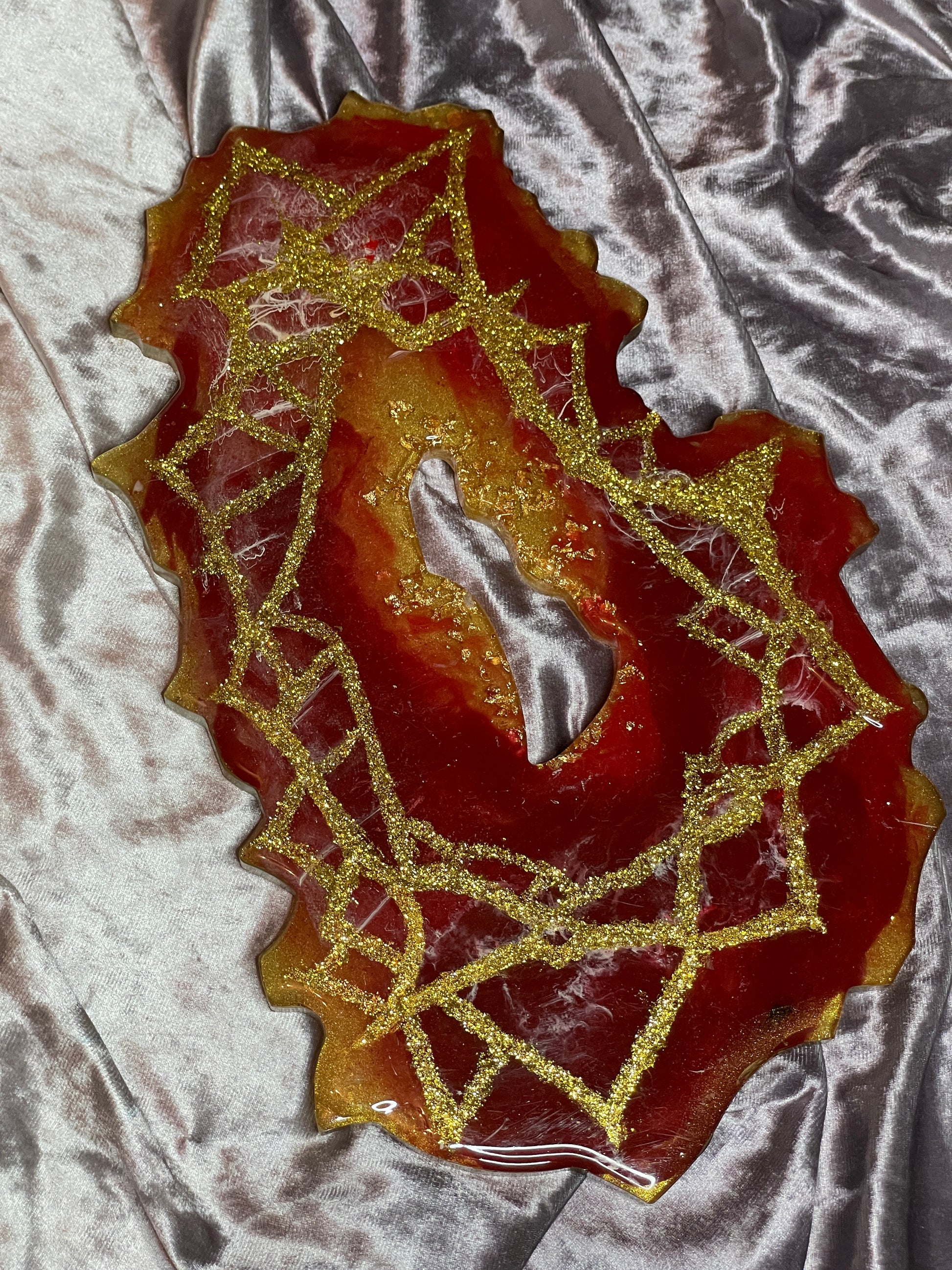 Deep Red, Gold and Glitter Geode Resin Placemat - EpoxyCore - [shop_type] 