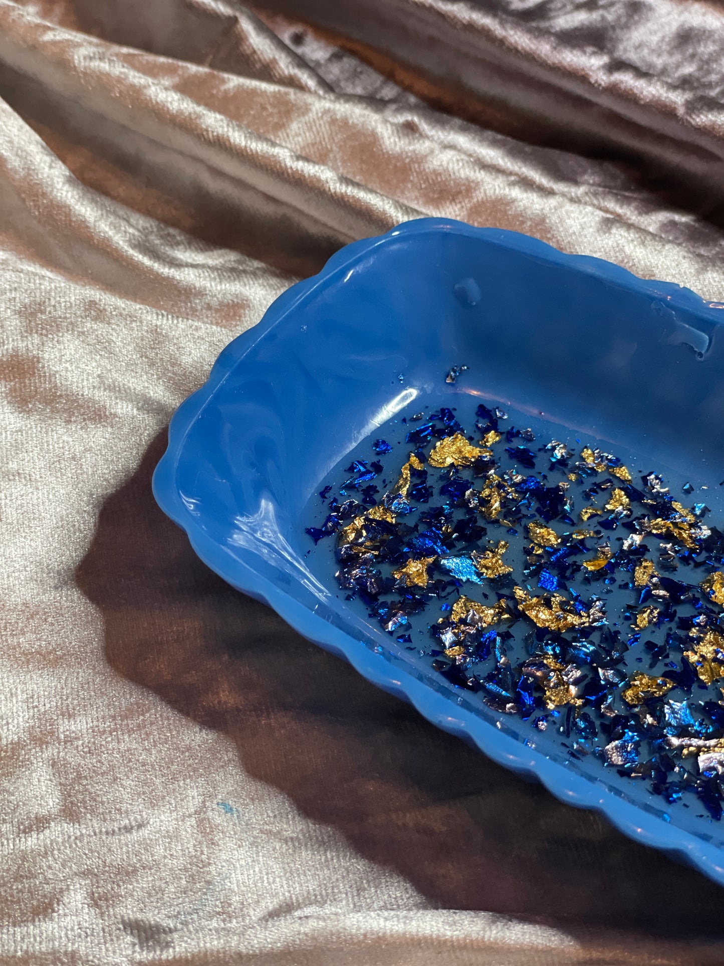 Blue with Gold and Blue Flakes Rectangle Pleated Resin Trinket Tray - EpoxyCore - [shop_type] 