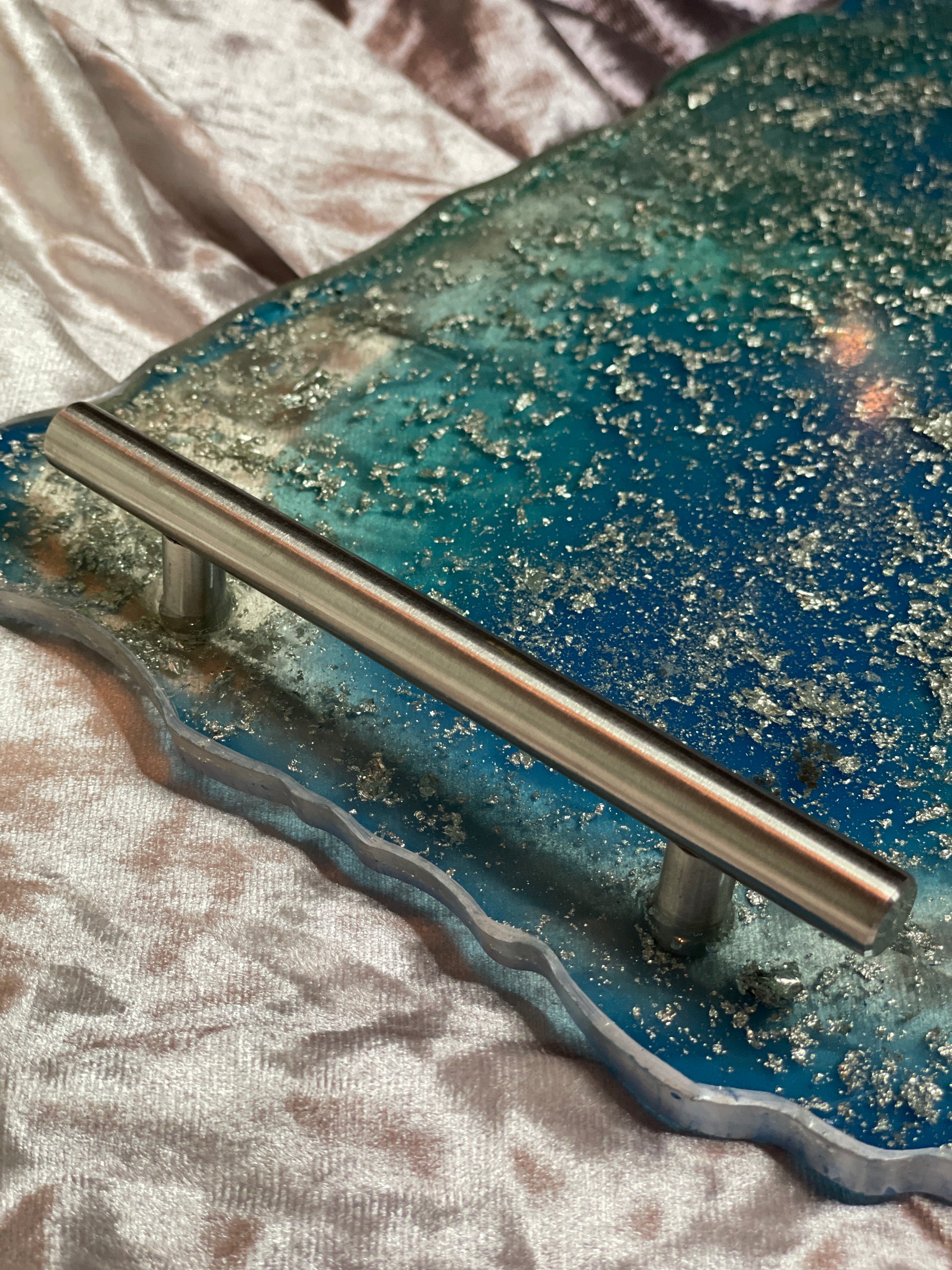 Blue and Silver Sparkles Large Rectangle Resin Tray - EpoxyCore - [shop_type] 