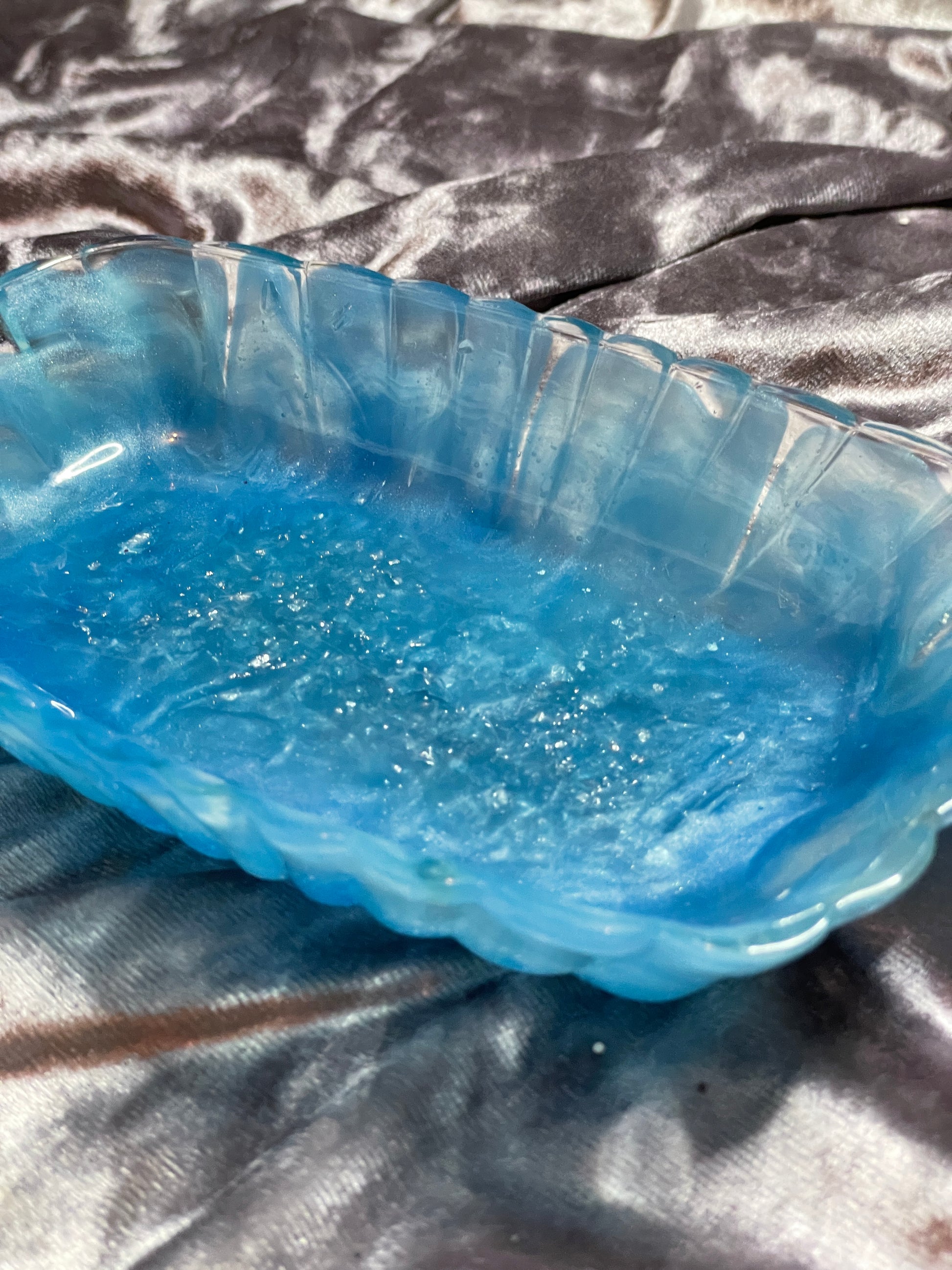 Blue and Clear with Silver Flakes Rectangle Pleated Resin Trinket Tray - EpoxyCore - [shop_type] 