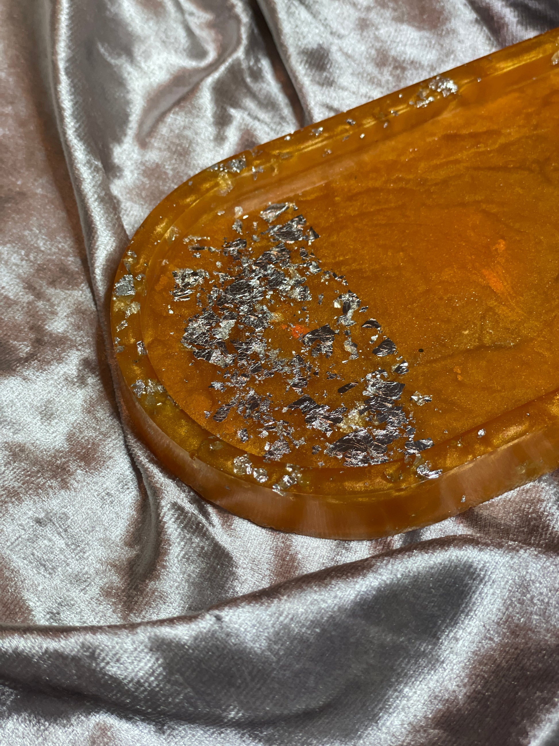 Orange with SIlver Flakes Oval Resin Trinket Tray - EpoxyCore - [shop_type] 