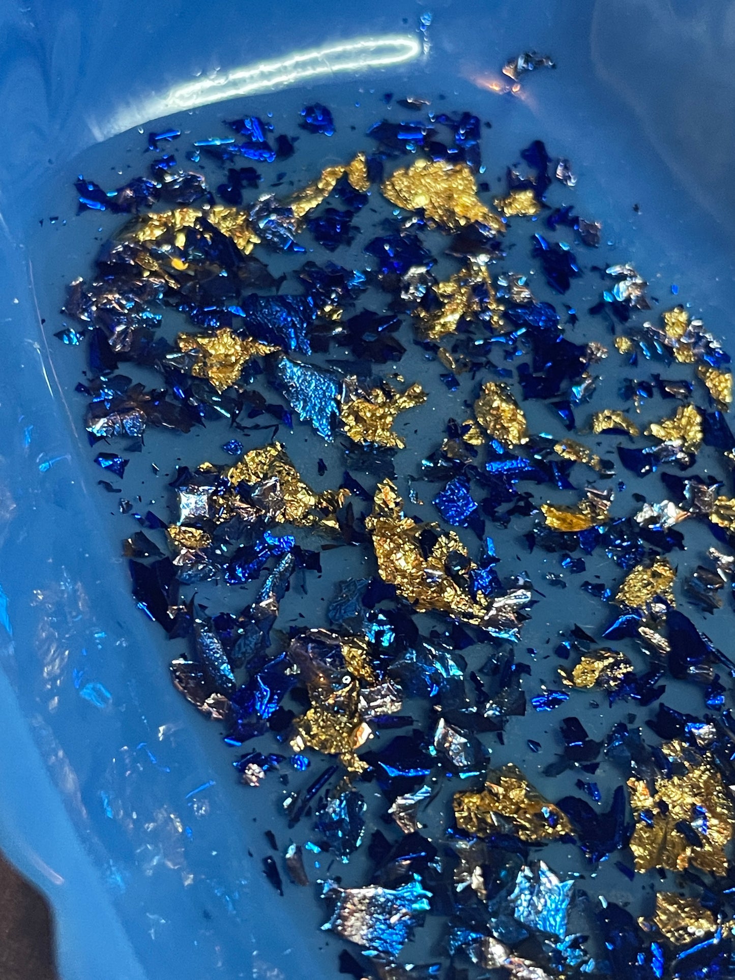 Blue with Gold and Blue Flakes Rectangle Pleated Resin Trinket Tray - EpoxyCore - [shop_type] 