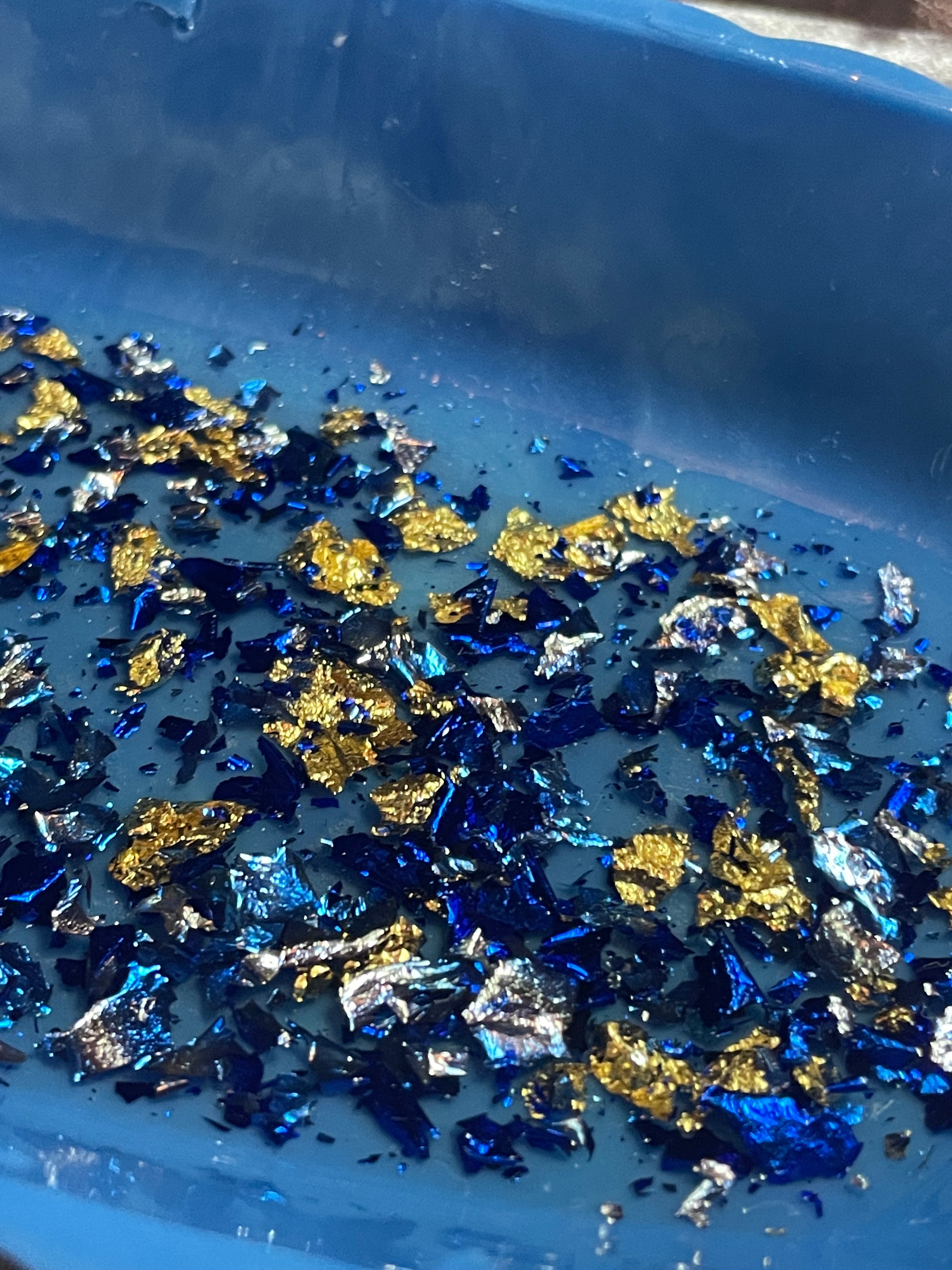 Blue with Gold and Blue Flakes Rectangle Pleated Resin Trinket Tray - EpoxyCore - [shop_type] 