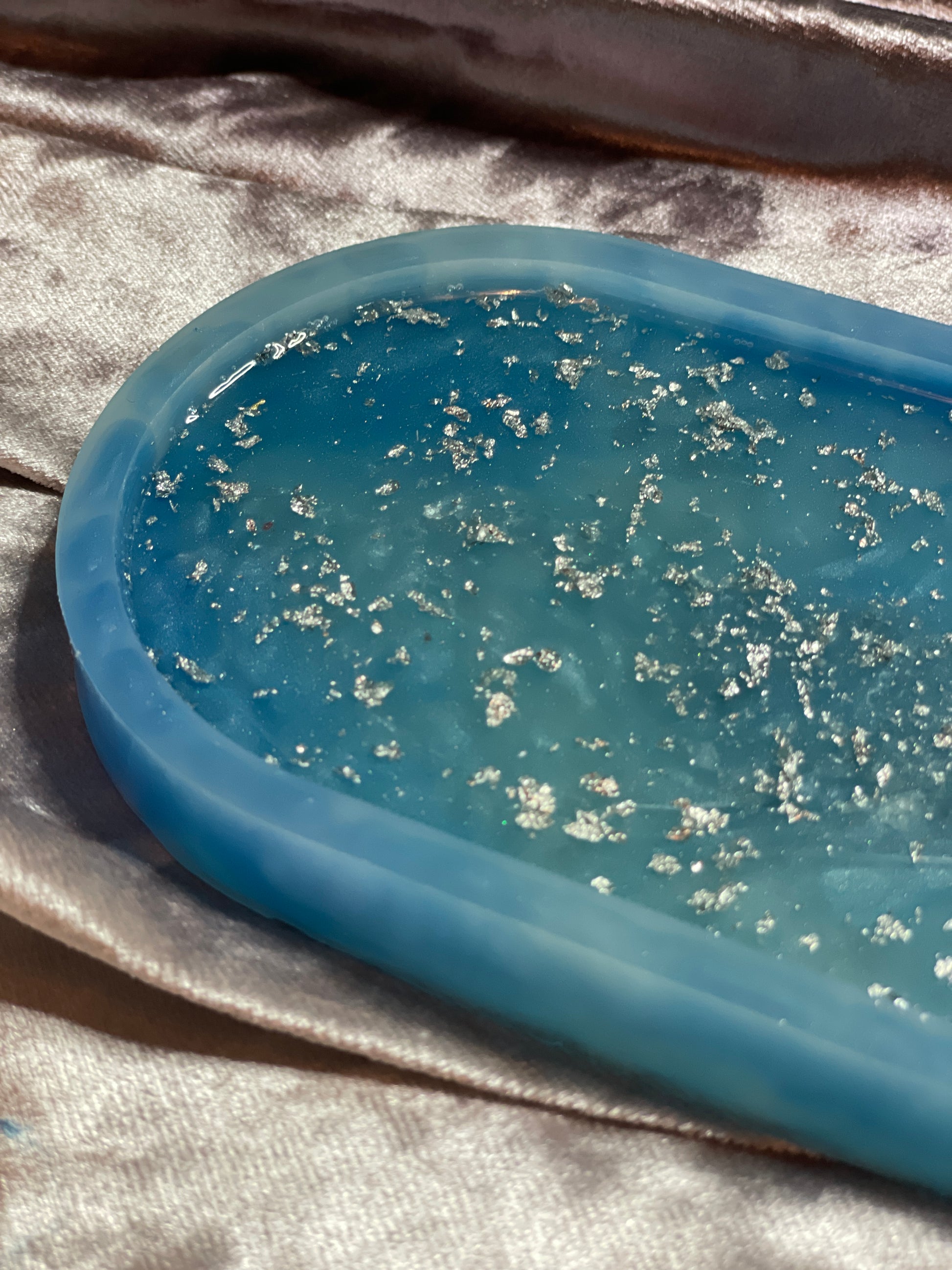 Blue and SIlver Flake Oval Resin Trinket Tray - EpoxyCore - [shop_type] 