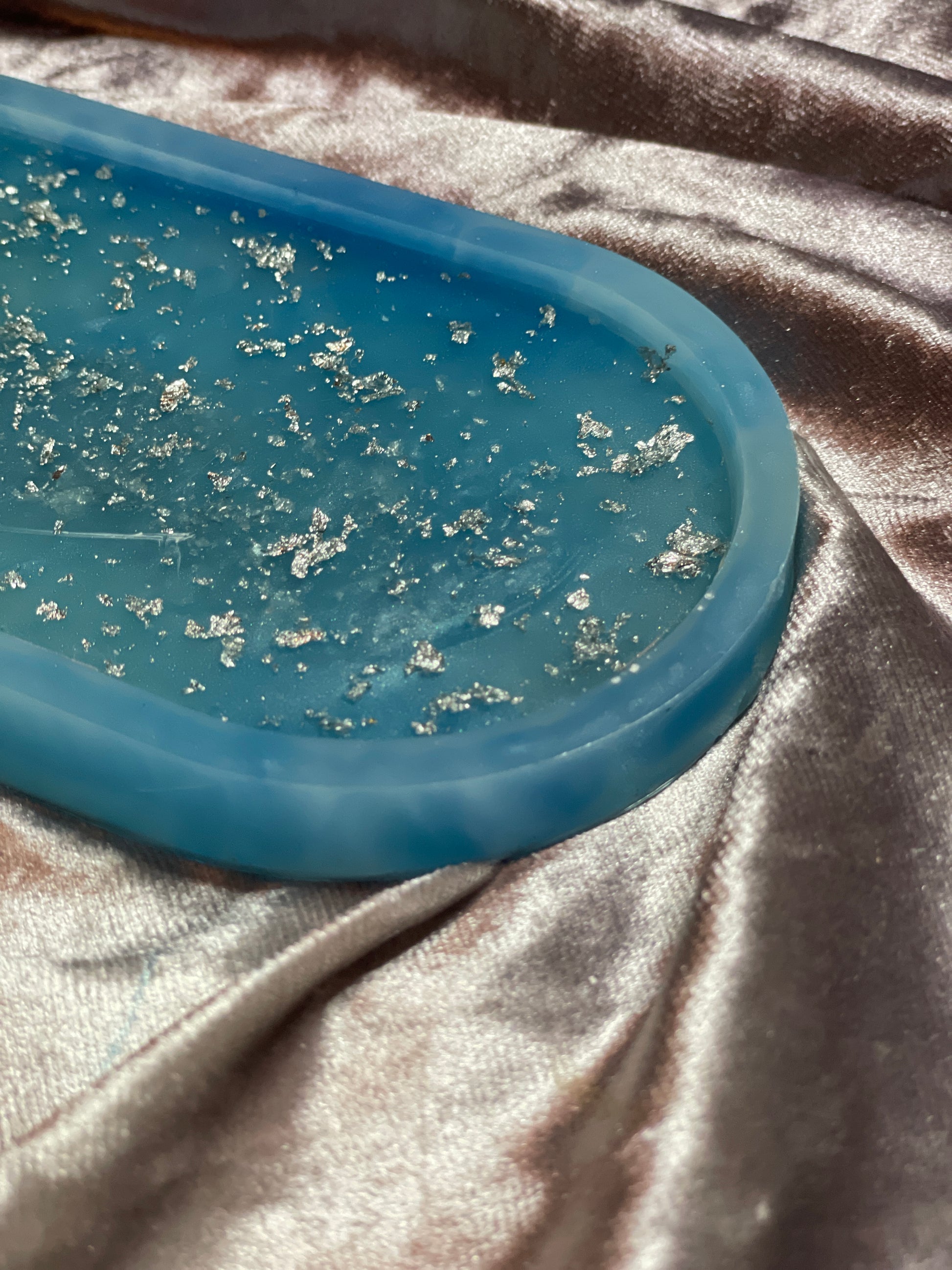 Blue and SIlver Flake Oval Resin Trinket Tray - EpoxyCore - [shop_type] 