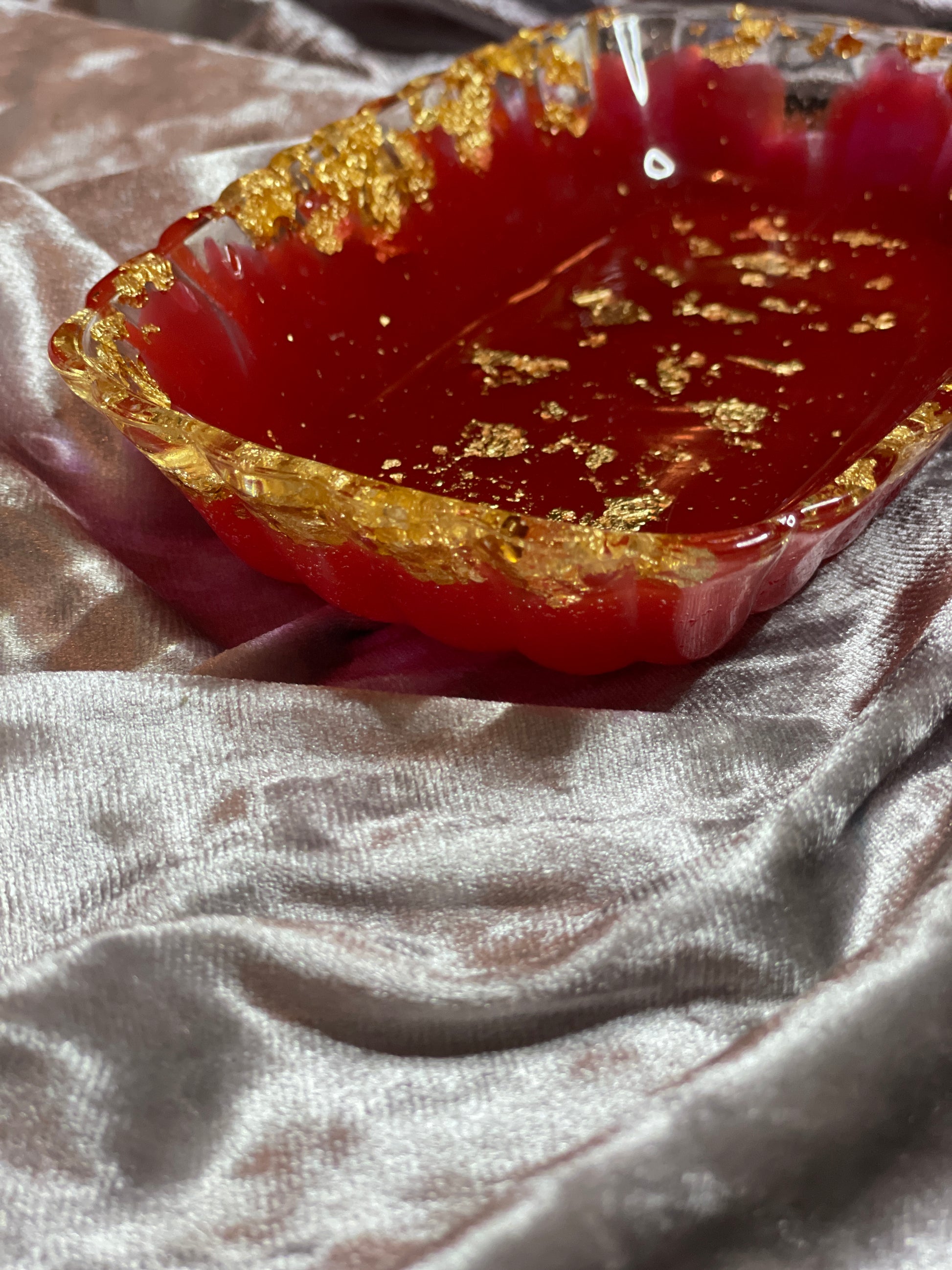 Red, Clear and Gold Flakes Rectangle Pleated Resin Trinket Tray - EpoxyCore - [shop_type] 