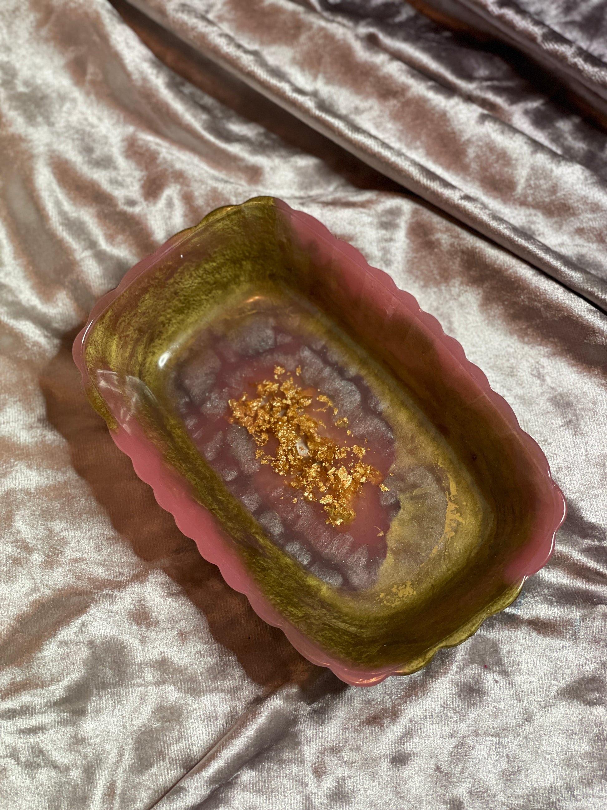 Pink, Gold and Silver with Gold Flakes Rectangle Pleated Resin Trinket Tray - EpoxyCore - [shop_type] 